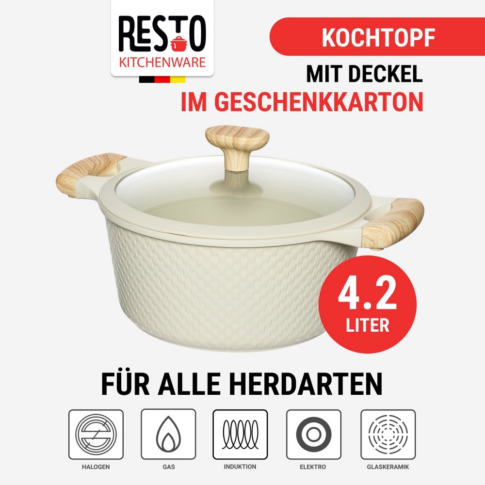 RESTO Kitchenware Bratentopf »Ran, Kochtopf antihaftbeschichtet und spülmaschinenfest«, Aluminiumguss, (2 tlg.), Geeignet für alle Herdarten, auch Induktion, im Geschenkkarton