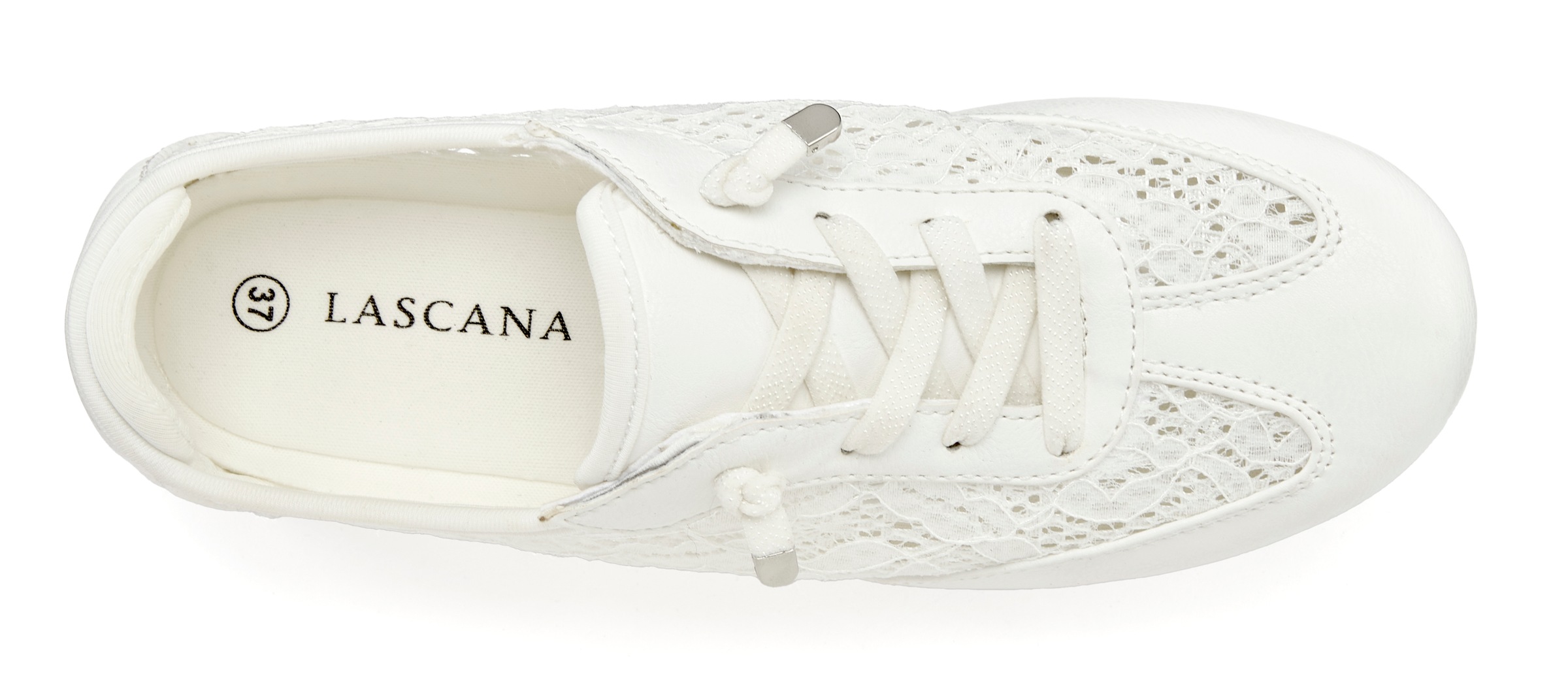 Sneaker LASCANA "Freizeitschuh, Halbschuh, Slip-On-Sneaker", Damen, Gr. 42, weiß, Obermaterial: 60% Textilmaterial, 40% Lederimitat. Decksohle: 100% Textilmaterial. Futter: 100% Textilmaterial. Laufsohle: 100% Synthetik, leicht transparent, unifarben, Bas 3
