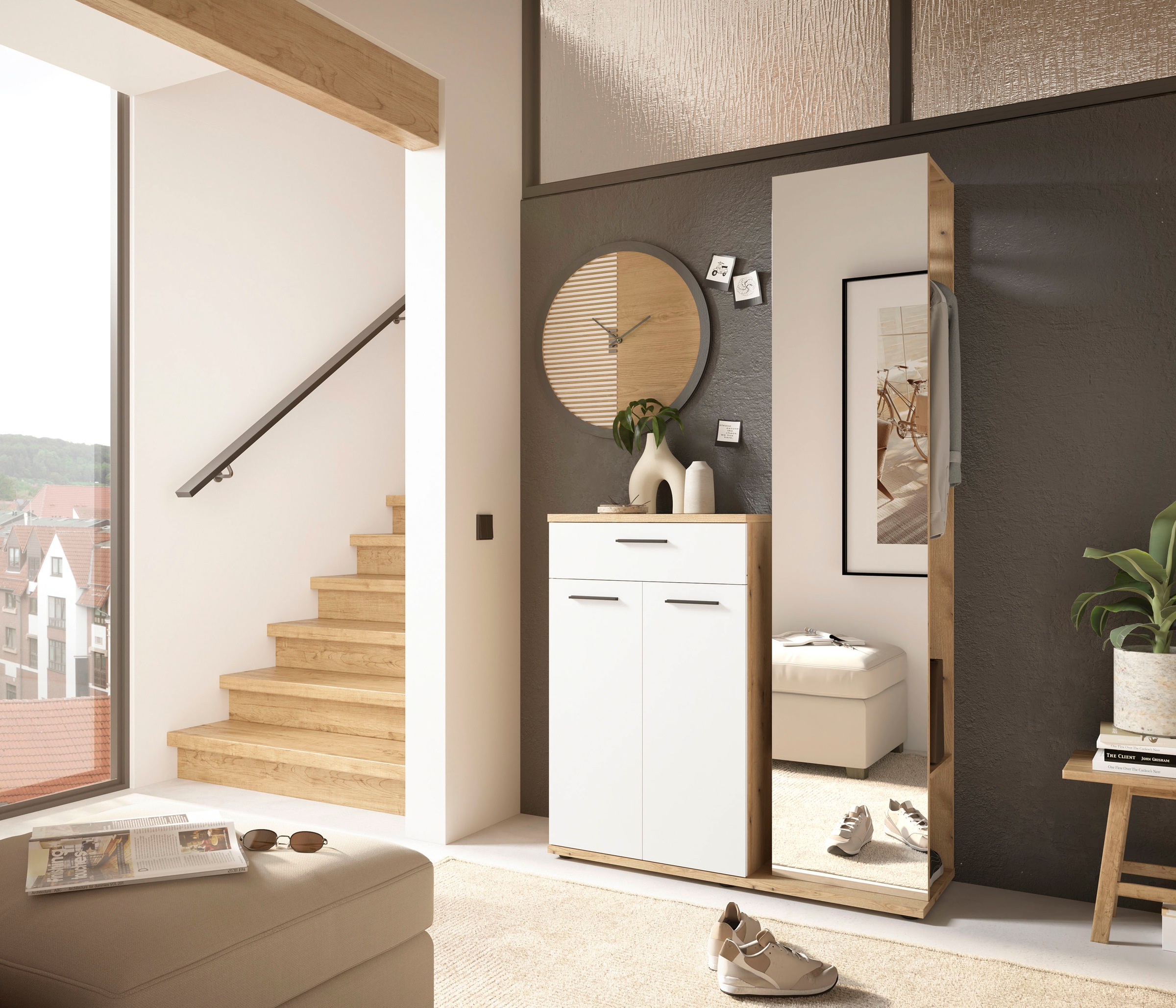 HBZ Garderoben-Set »Kompaktgarderobe, BxHxT 105x188x38 cm mit Spiegel«, (2 St.), Breite 105cm, Softclose, Melaminbeschichtet