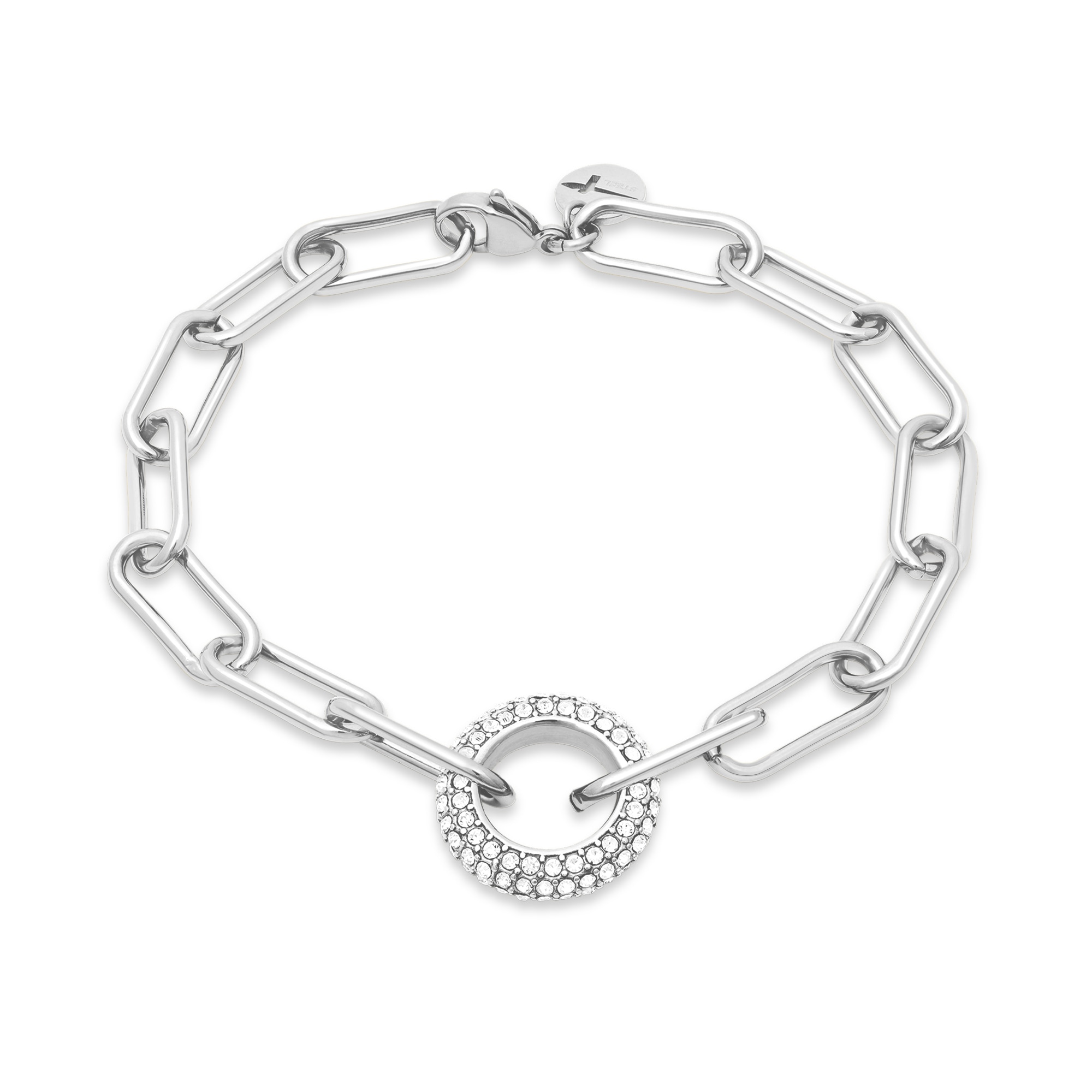 TAMARIS Damen Gliederarmband "Schmuck Geschenk Edelstahl Armkette The Glitter Donut", 21cm, Edelstahledelstahlfarben, kristallweiß, kristallweiß,