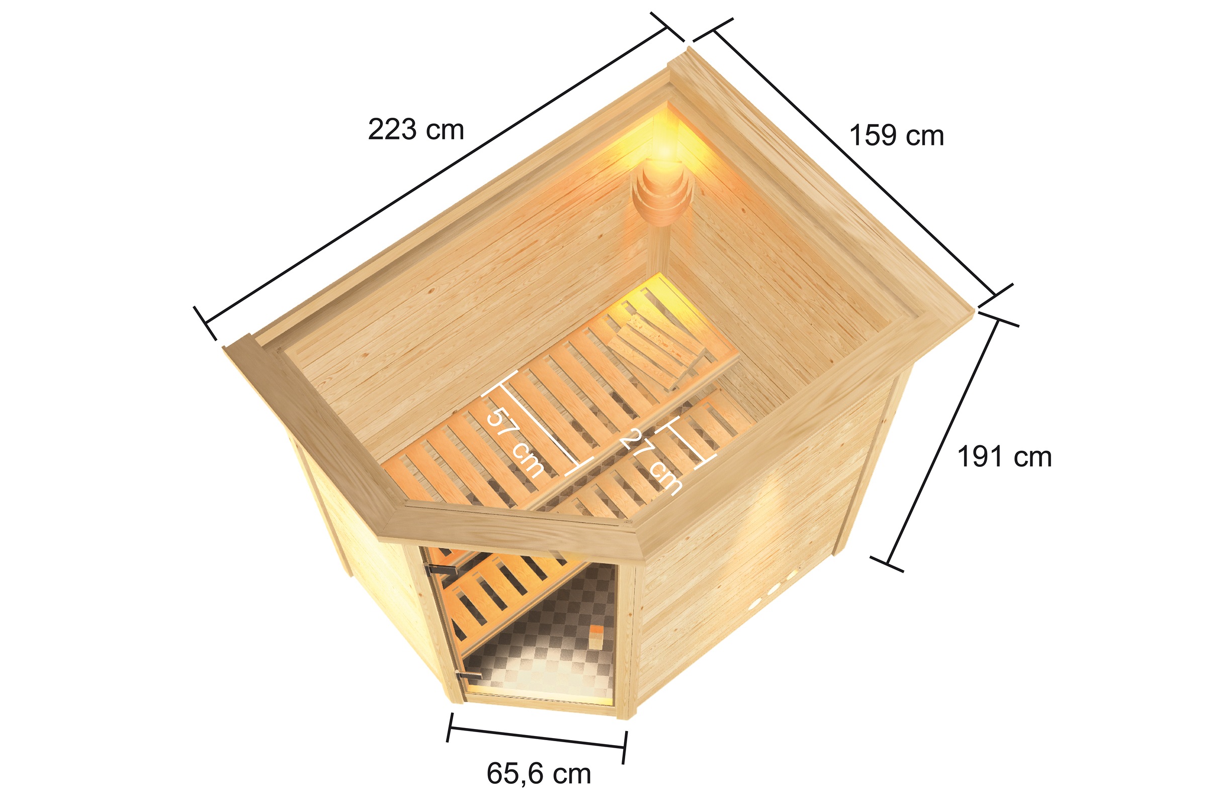 Karibu Sauna »"Juli" mit bronzierter Tür und Kranz, naturbelassen« aus hochwertiger nordischer Fichte
