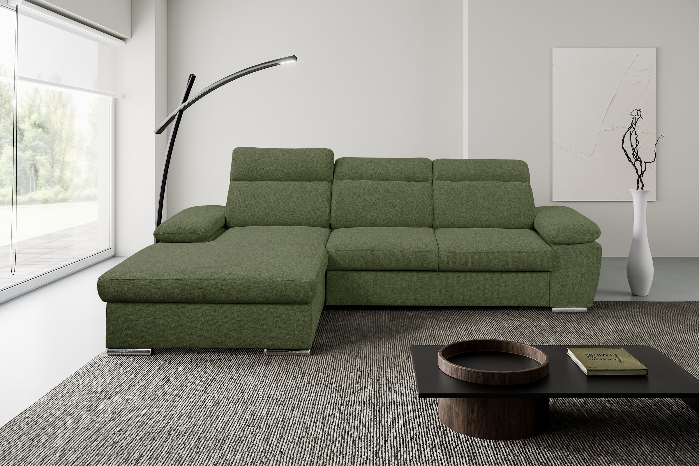 WERK2 Ecksofa "Palma 282 x 185 cm modern und bequem" Strukturstoff, L-Form, XXL, Schlaffunktion, Bettkasten