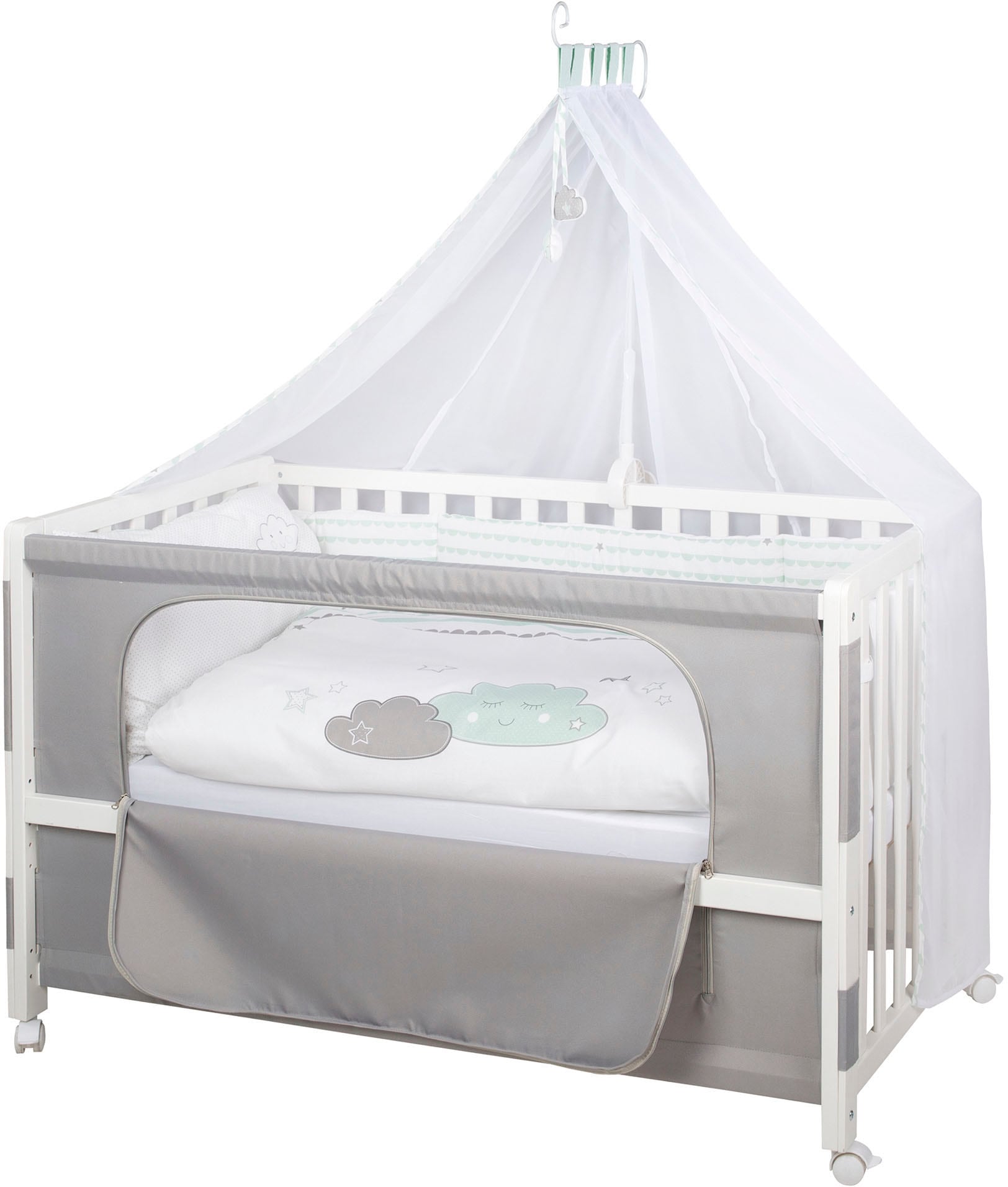 roba® Babybett »Room Bed - Dekor Happy Cloud«, als Beistell-, Kinder- und Juniorbett verwendbar