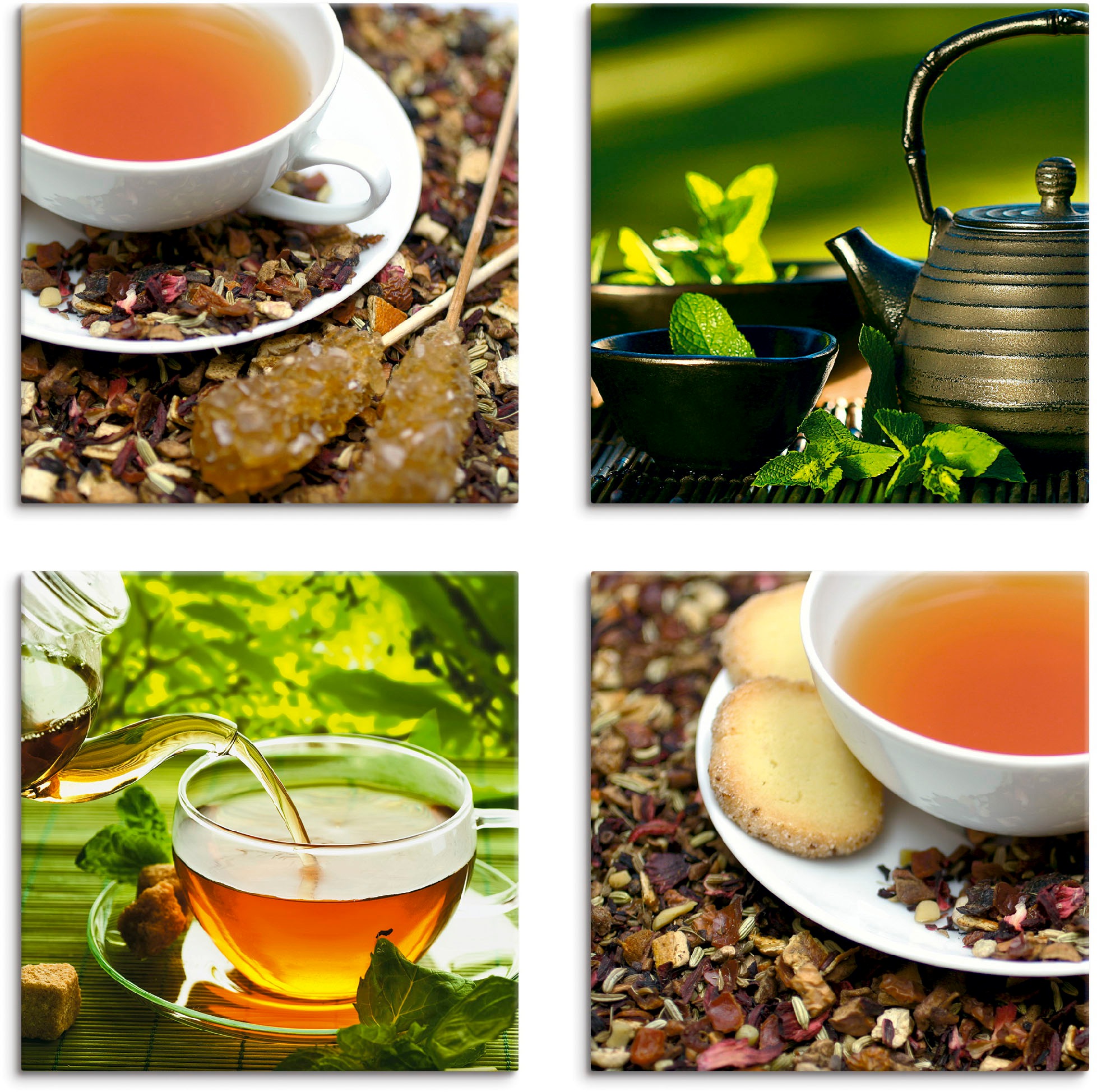 Artland Leinwandbild "Asiatische Teeimpressionen", Getränke, (4 St.), 4er Set, verschiedene Größen