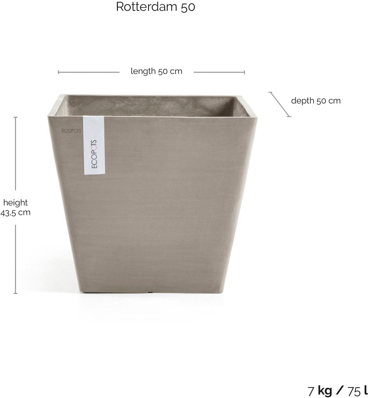ECOPOTS Blumentopf »ROTTERDAM Taupe« BxTxH: 50x50x44 cm