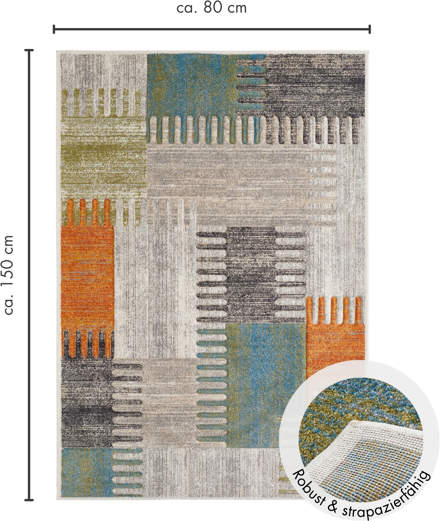 LUXOR living Teppich »Toronto«, rechteckig, 12 mm Höhe, Kurzflor, modernes Patchwork-Design, Hoch-Tief Struktur, Wohnzimmer