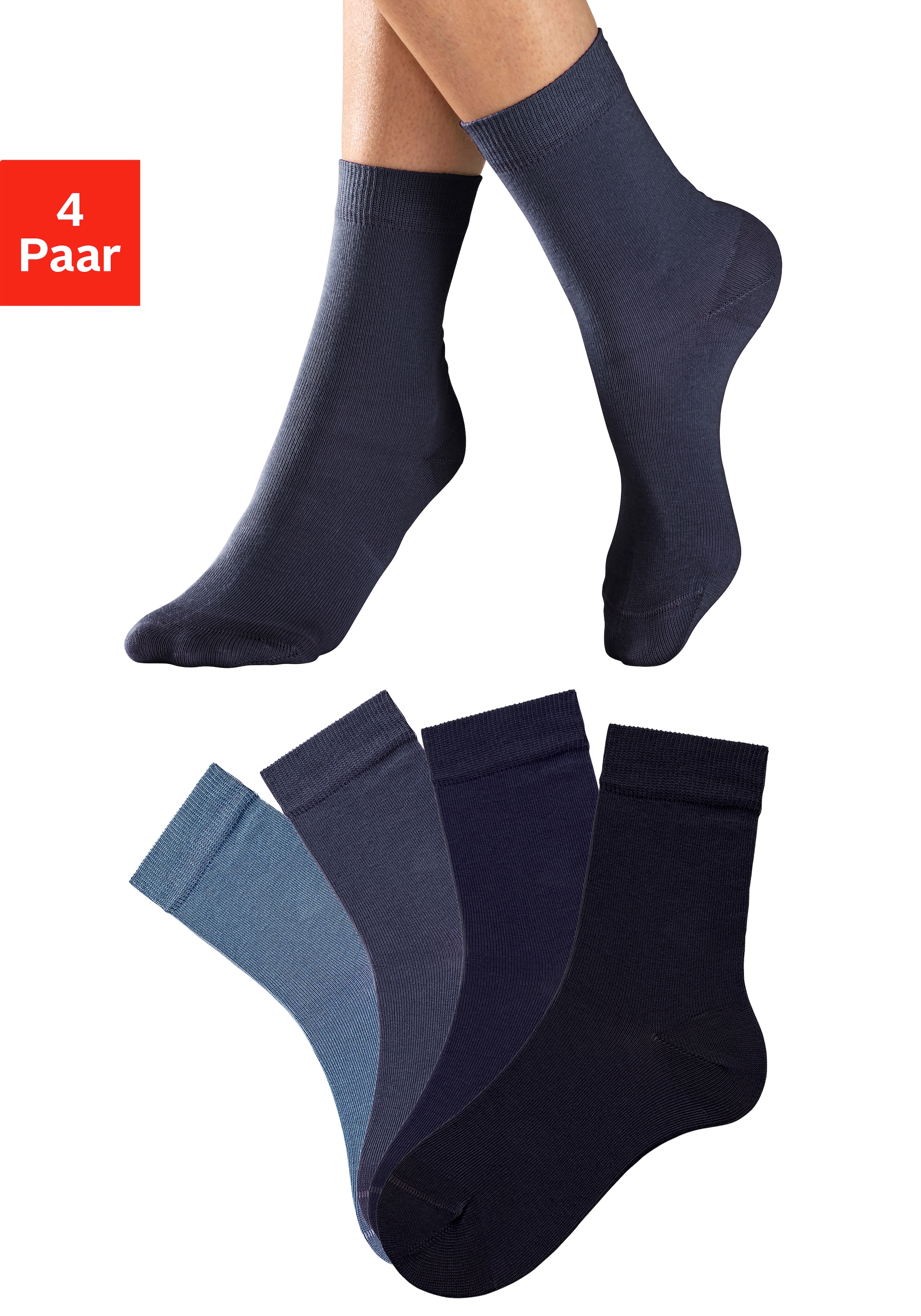 H.I.S Socken "für Kinder Damen Unisex aus Baumwolle atmungsaktiv Mittelhocher Schaft" Packung, 4 Stk. tlg. in unterschiedlichen Farbzusammenstellungen