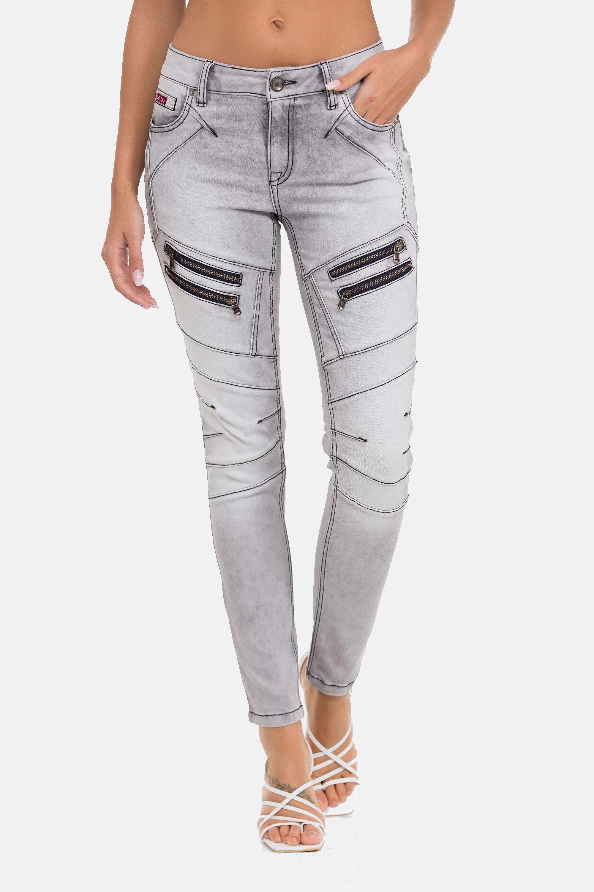 Cipo & Baxx 5-Pocket-Jeans "WD501" Auffällige Zipp-Details & Ziernähte