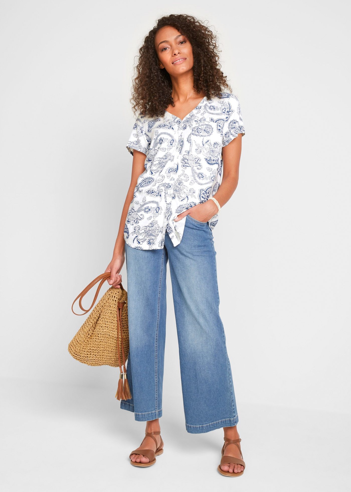 bonprix Kurzarmbluse taillierte Passform, für warme Tage, aus Viskose