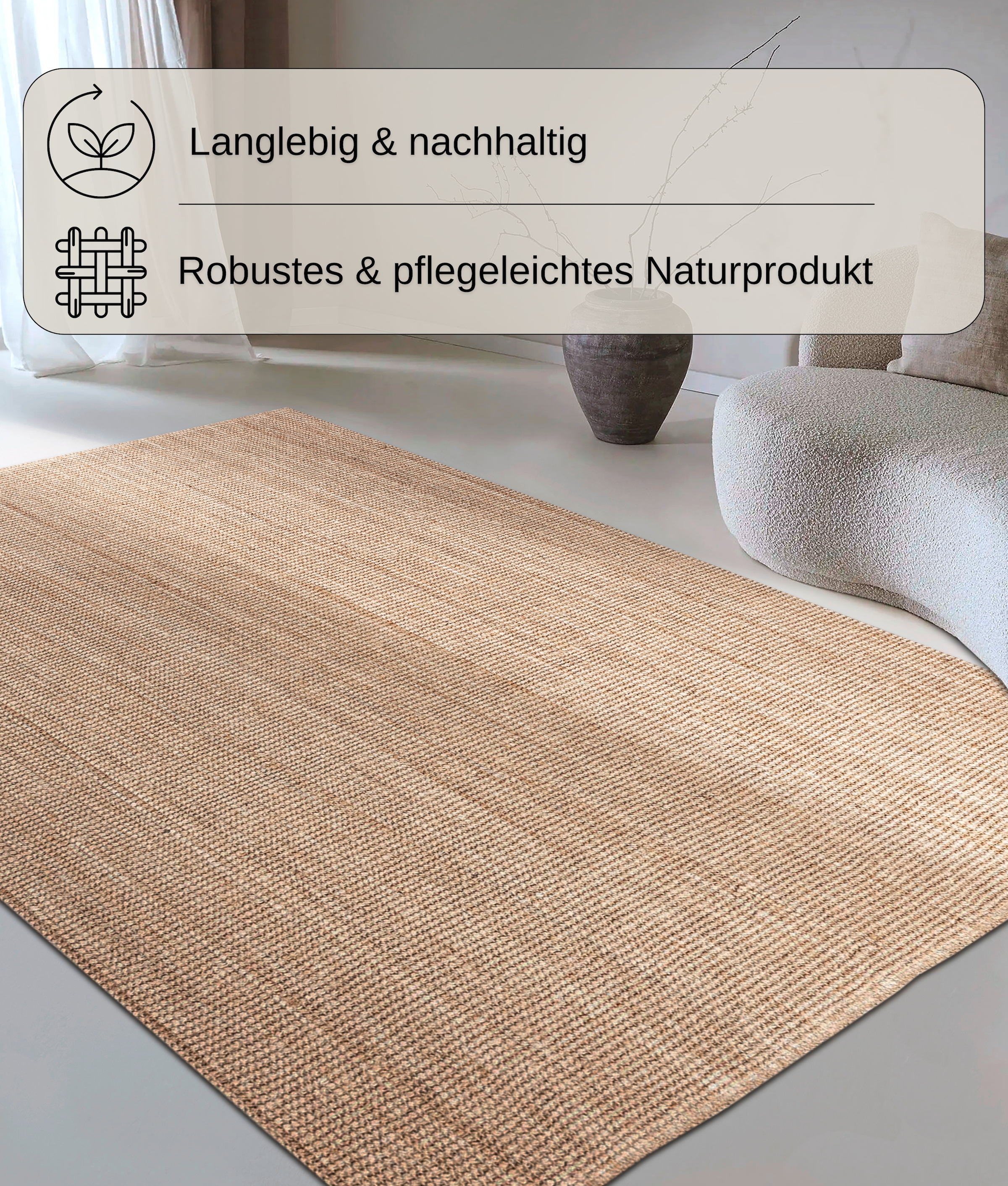 my home Teppich »Avot Juteteppich«, rechteckig, 10 mm Höhe, 100% Jutefaser, Läufer, Esszimmer, Wohnzimmer, Skandi