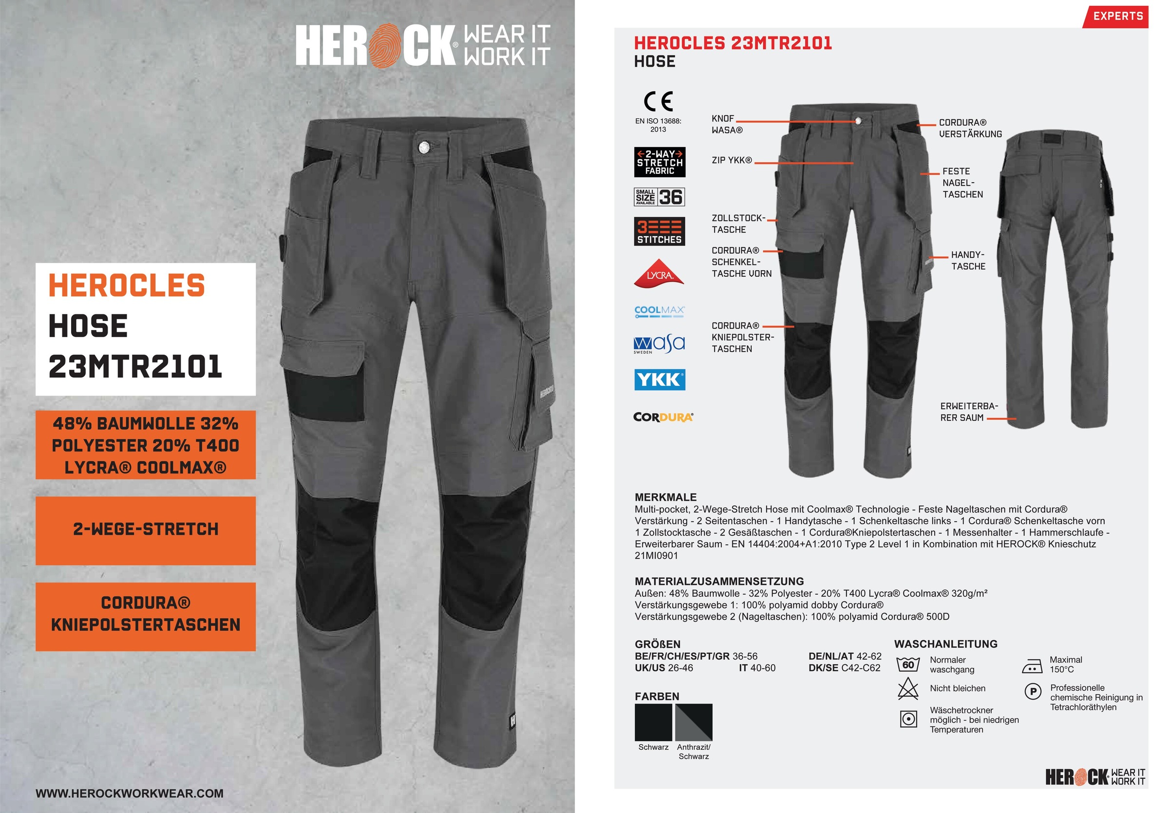 Herock Arbeitshose »HEROCLES«, (Coolmax® Technologie), Multi-pocket,  Stretch, sehr robust, feste Nageltaschen auf Rechnung | BAUR