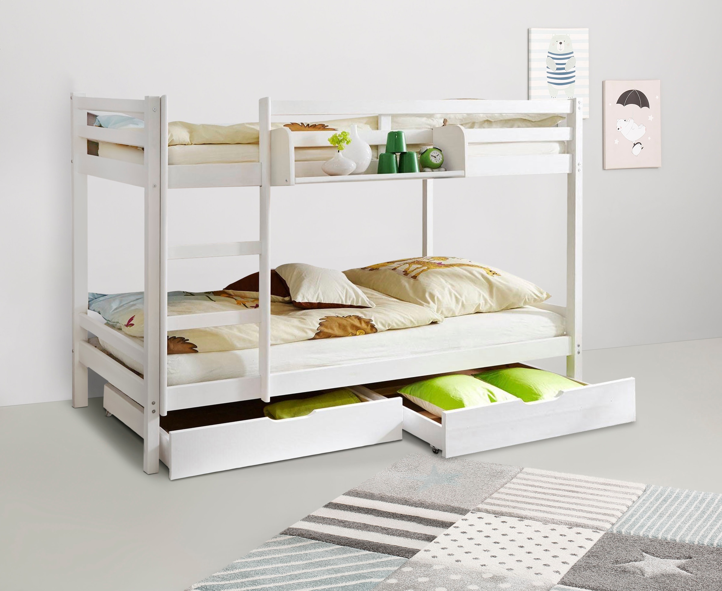 Kinder-Etagenbett »René, FSC® zertifiziertes Massivholz, mit Trittleiter +...