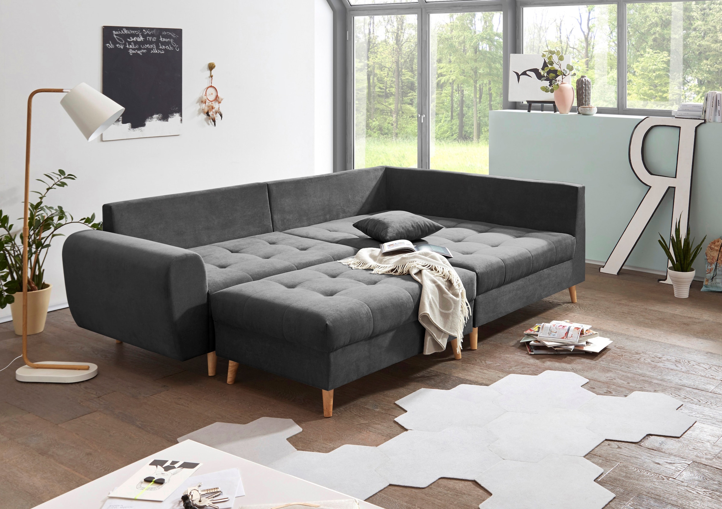 ED EXCITING DESIGN Ecksofa »Alice L-Form«, (Set), mit Hocker, Rückenkissen, Zierkissen, frei im Raum stellbar