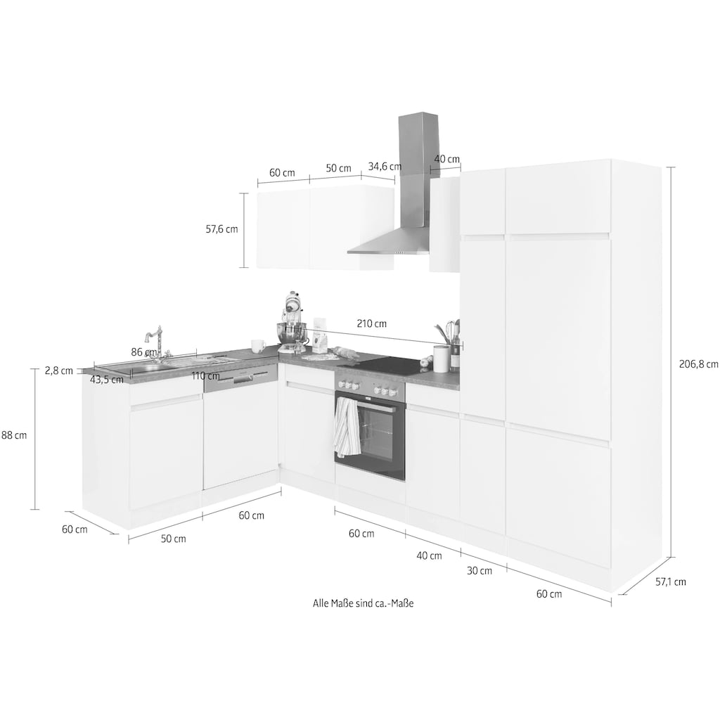 OPTIFIT Winkelküche »Roth«, ohne E-Geräte, Stellbreite 300 x 175 cm