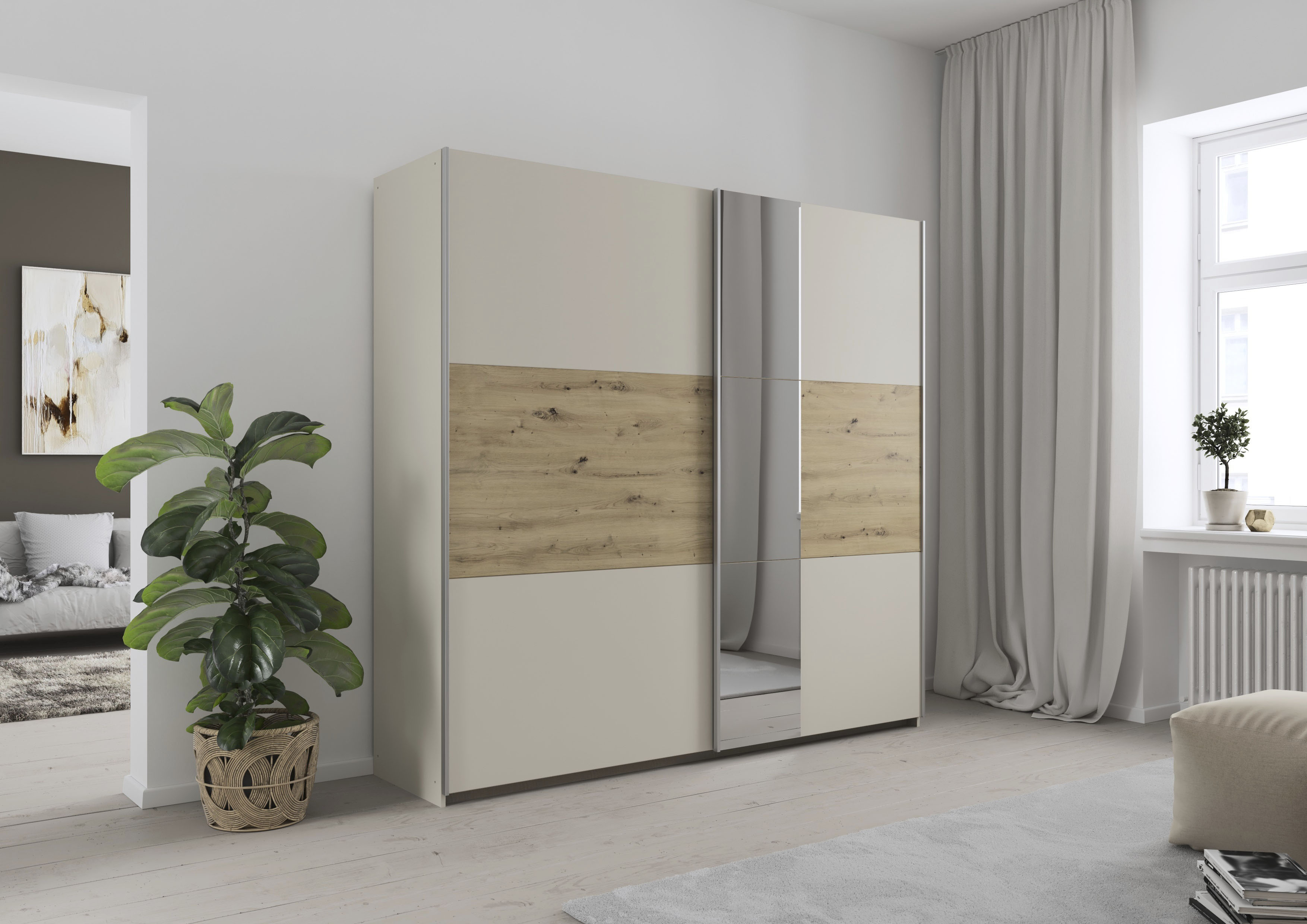 OTTO home Kleiderschrank "Mehrzweckschrank Aktenschrank Möbel Mietswohnung TOPSELLER ASTANA" 3 Ausstattungen BASIC/CLASSIC/PREMIUM (inkl. SOFT-CLOSE-FUNKTION), mit 3 Spiegelelementen, Metallgriffleisten alufarbig MADE IN GERMANY