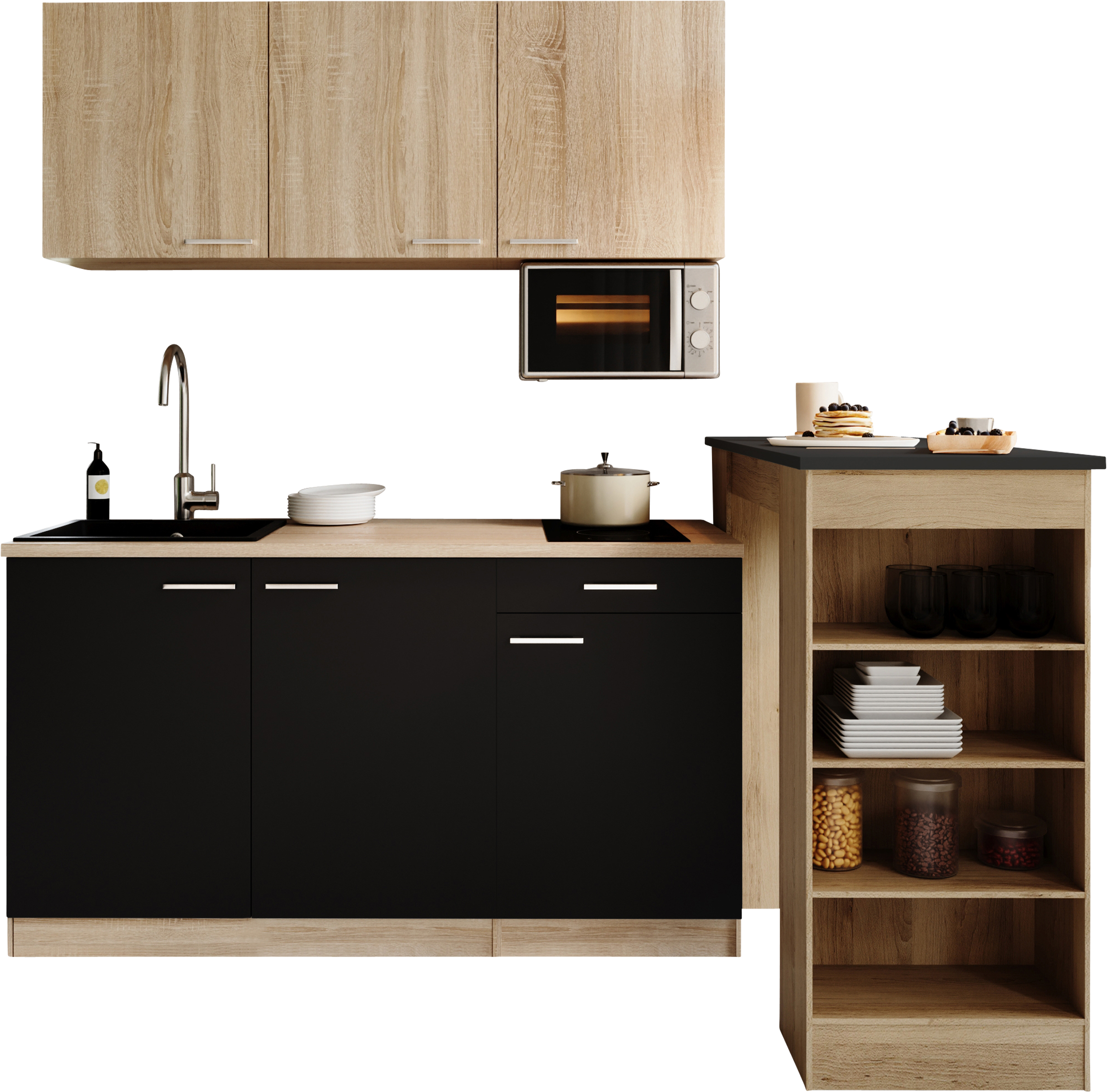 RESPEKTA Pantryküche "Ingrid, inkl. Tresentisch und Mikrowelle" zerlegt, wahlweise mit Kühlschrank, Soft-Close-Funktion, Breite 150 cm