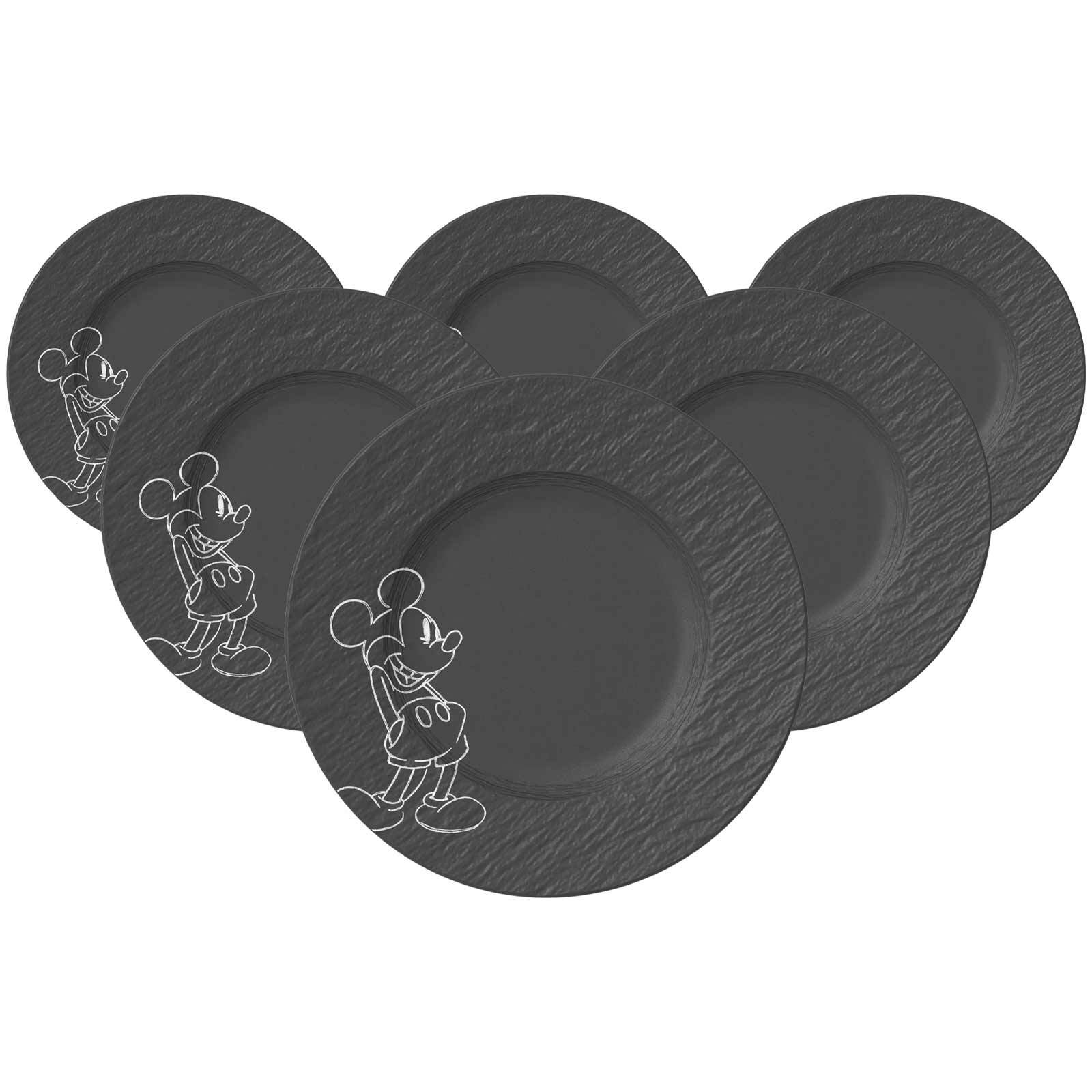 Villeroy & Boch Frühstücksteller "Frühstücks-/Dessertteller Manufacture Rock Mickey Mouse ø 21,7 cm 6er Set schwarz" Spülmaschinenfest, Mikrowellensicher