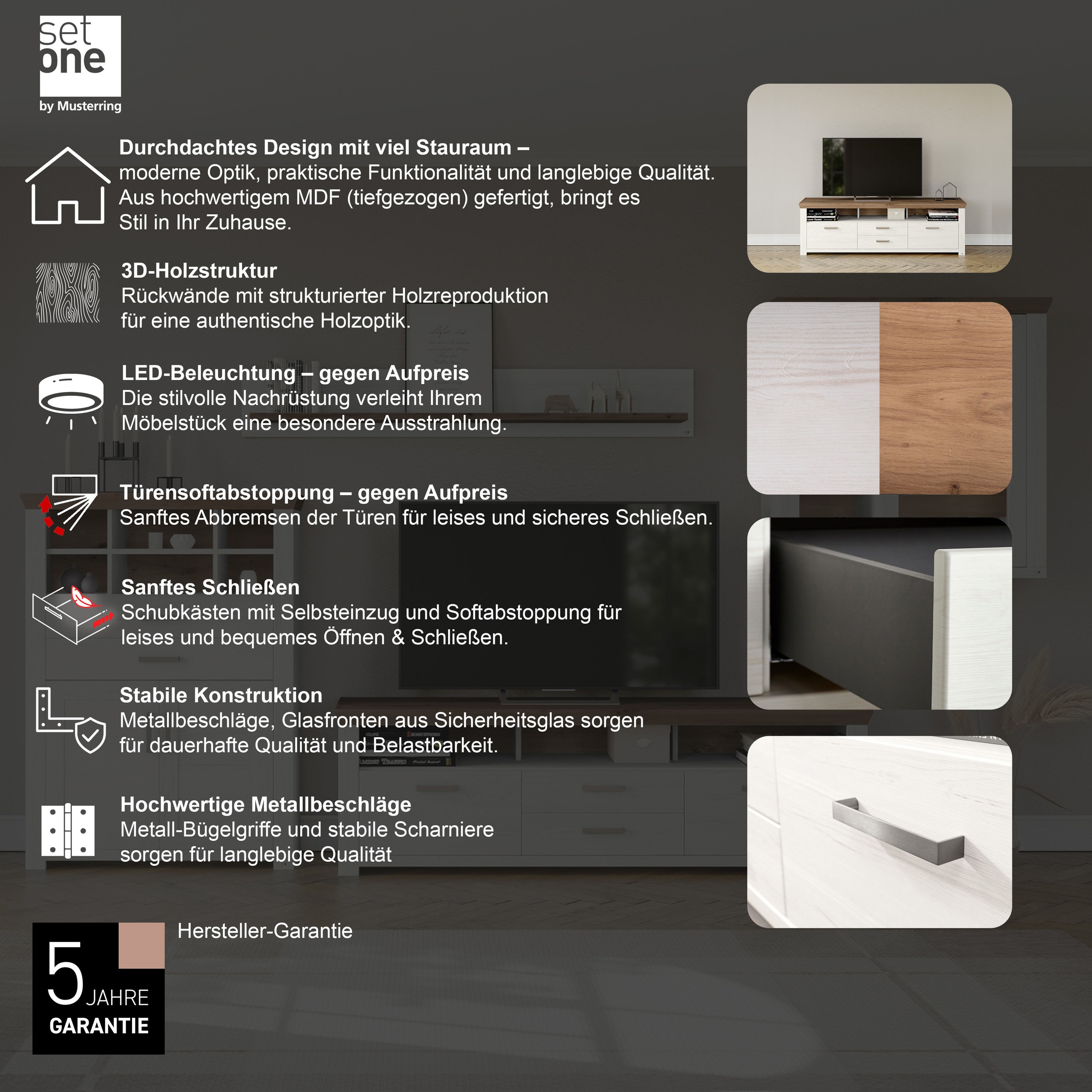 Thumbnail - set one by Musterring Lowboard "York" Typ 35, mit 4 Schubkästen, Beleuchtung optional, Breite 200 cm