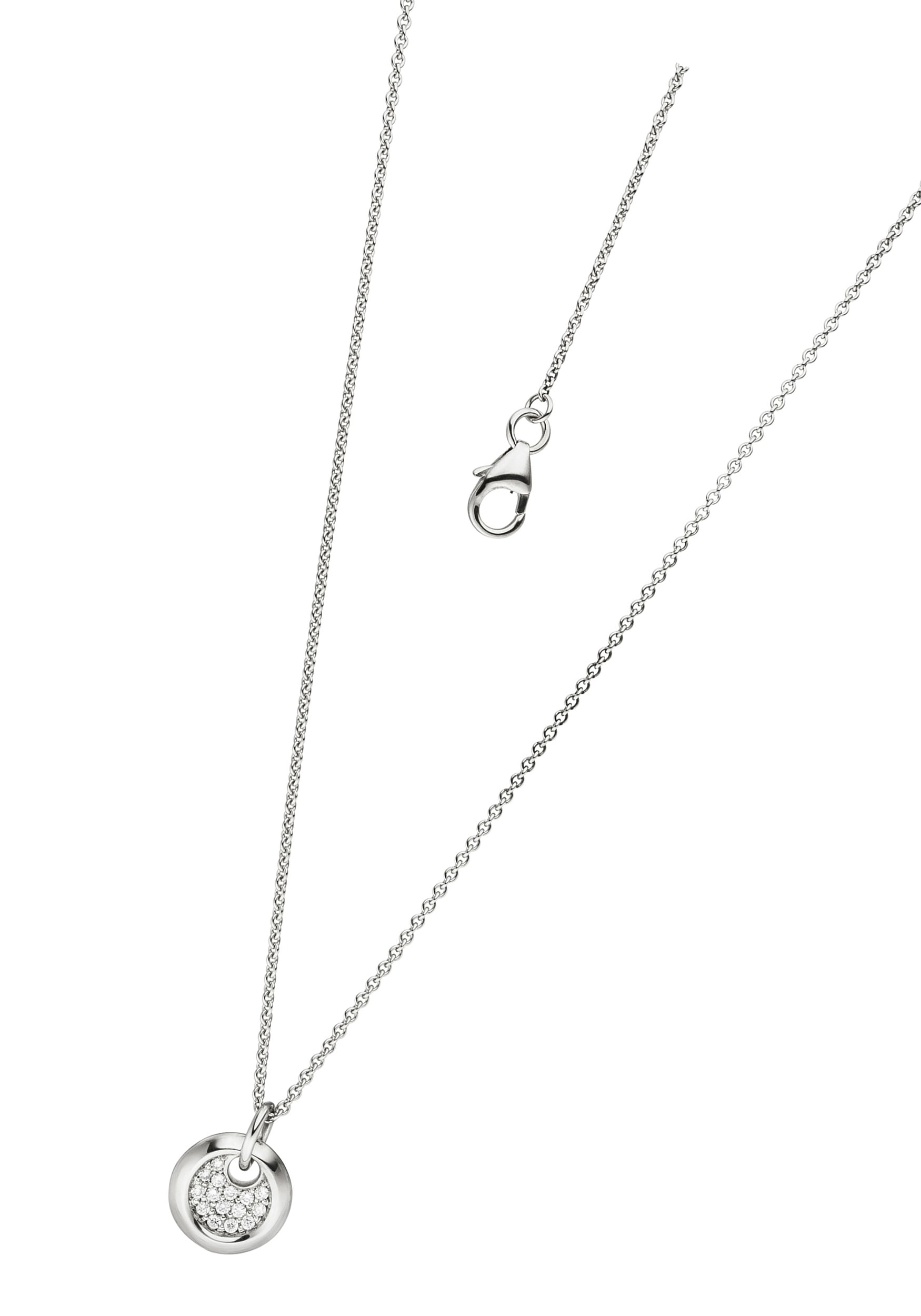 JOBO Kette mit Anhänger »rund mit 15 Diamanten 0,12 ct.« 14 Karat 585 Weißgold 43 cm