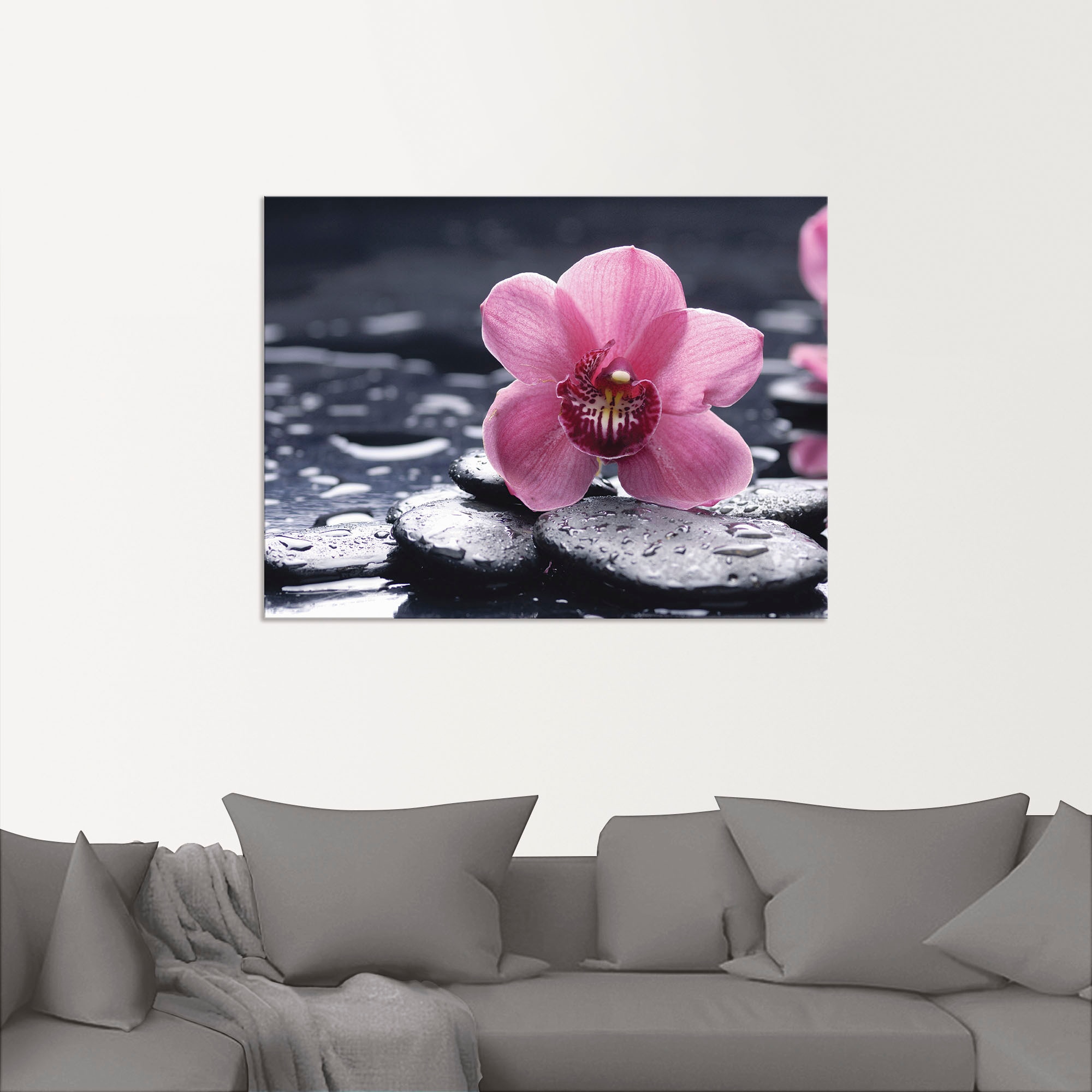 Artland Wandbild »Stillleben mit Kiesel und einer Orchidee«, Blumen, (1 St.), als Alubild, Outdoorbild, Leinwandbild, Poster, Wandaufkleber