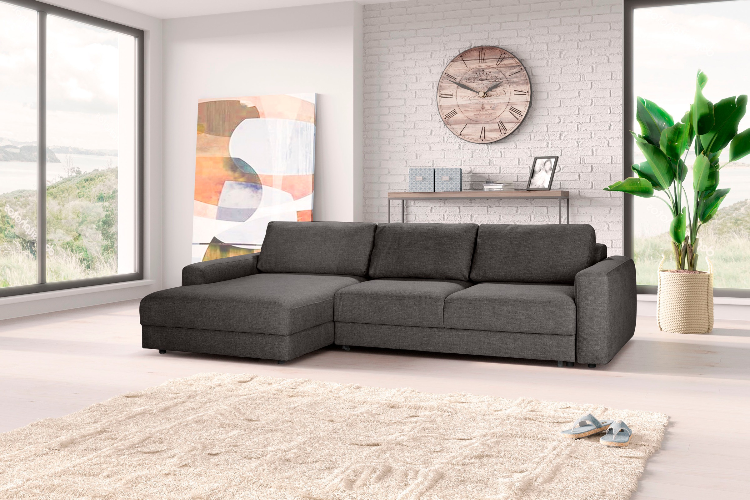 TRENDMANUFAKTUR Ecksofa »Bourbon II, mit extratiefer Sitzfläche und extrabreiter Recamiere«, elegant und zeitlos, mit hohem Sitzkomfort, L-Form