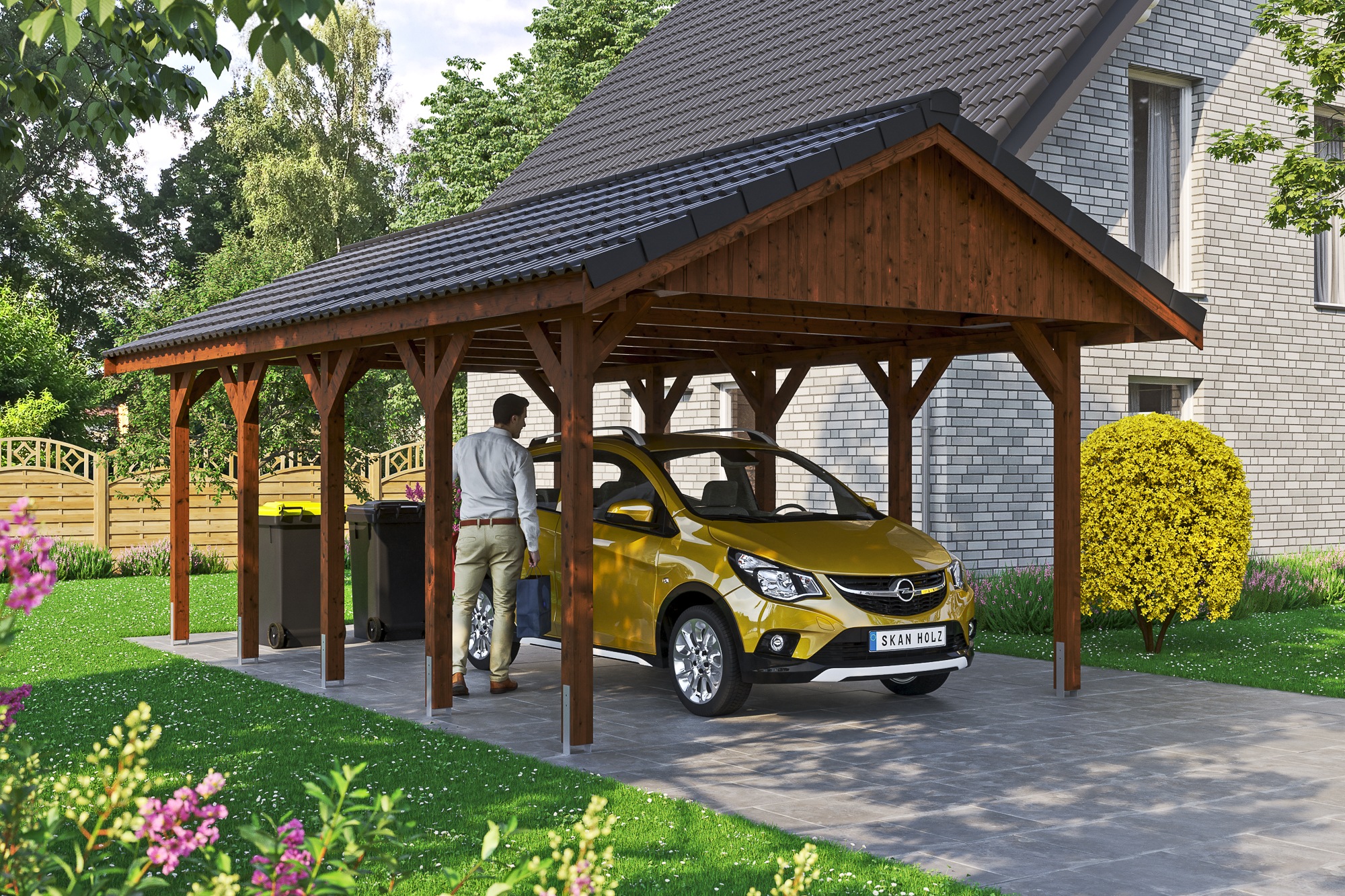 Skanholz Einzelcarport »Wallgau«, Nadelholz, 340 cm, Nussbaum, mit Dachlattung