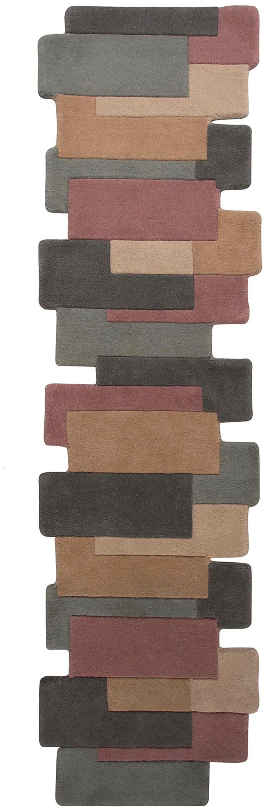 FLAIR RUGS Läufer »Abstract Collage«, rechteckig, 100% Wolle, Karo Design, Patchwork, modern, mehrfarbig, Teppichläufer
