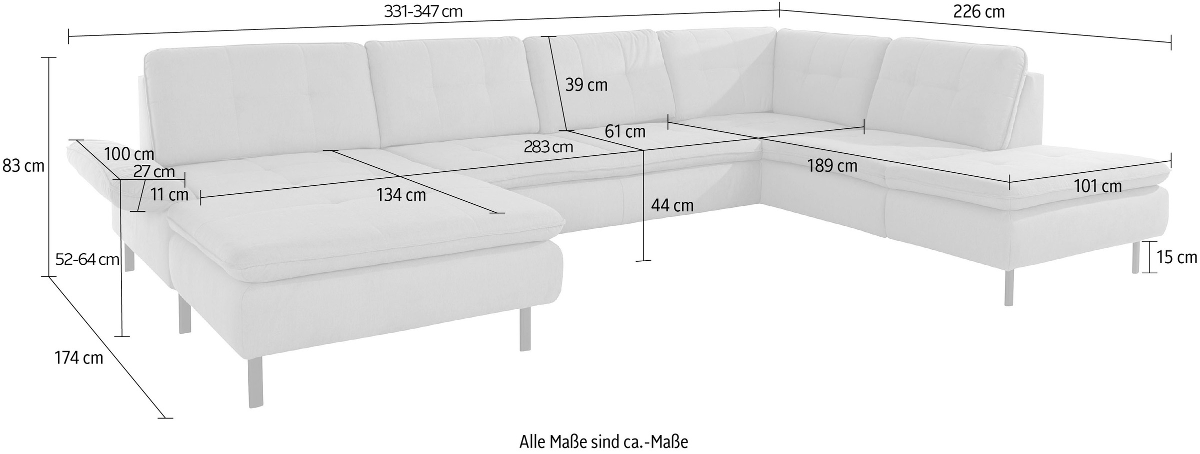 INOSIGN Wohnlandschaft »Birkholm U-Form«, Armlehnverstellung, auch in Easy Clean Bezug - mit Wasser zu reinigen