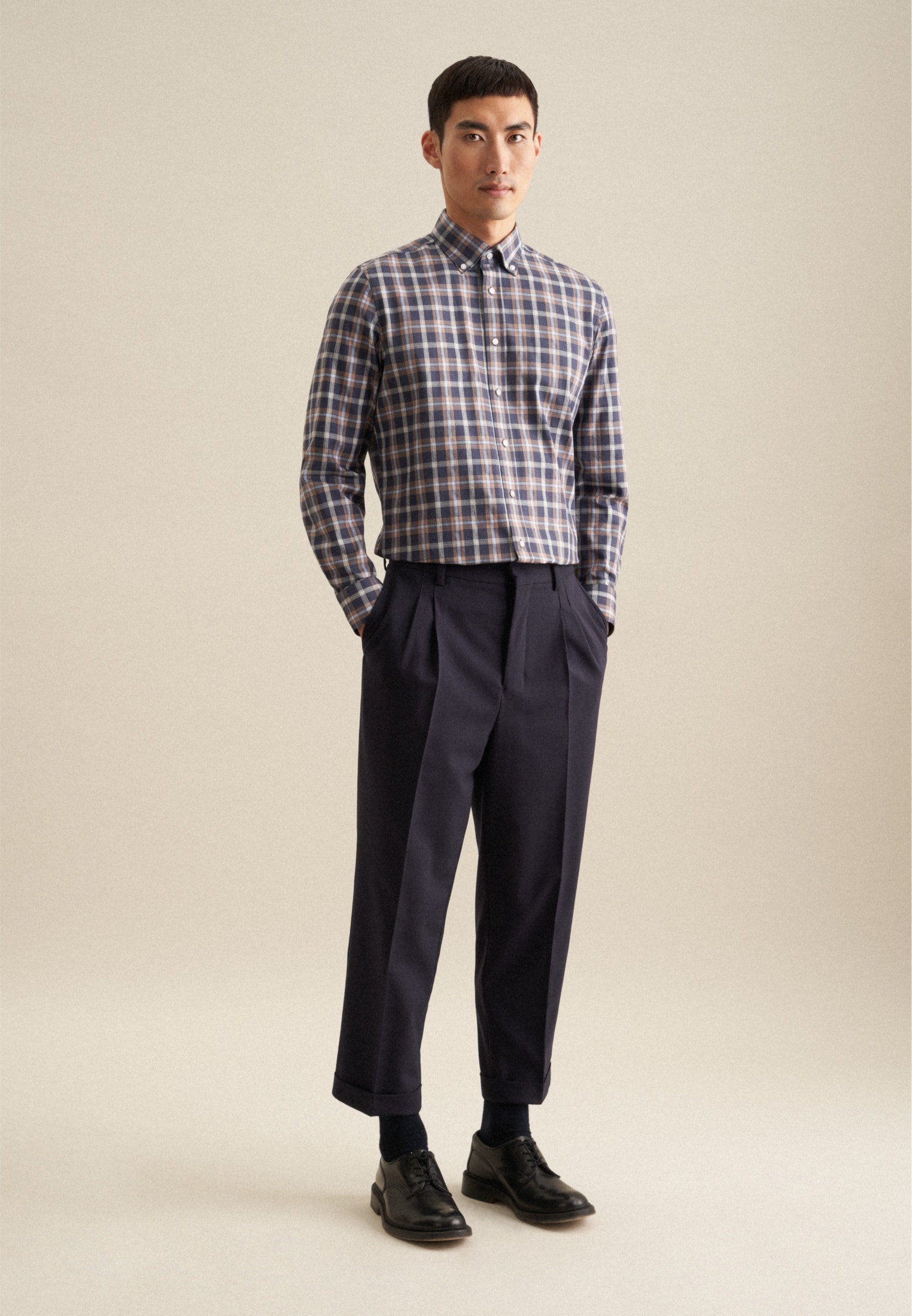 seidensticker Flanellhemd »Shaped«, Shaped Langarm Button-Down-Kragen Karo
