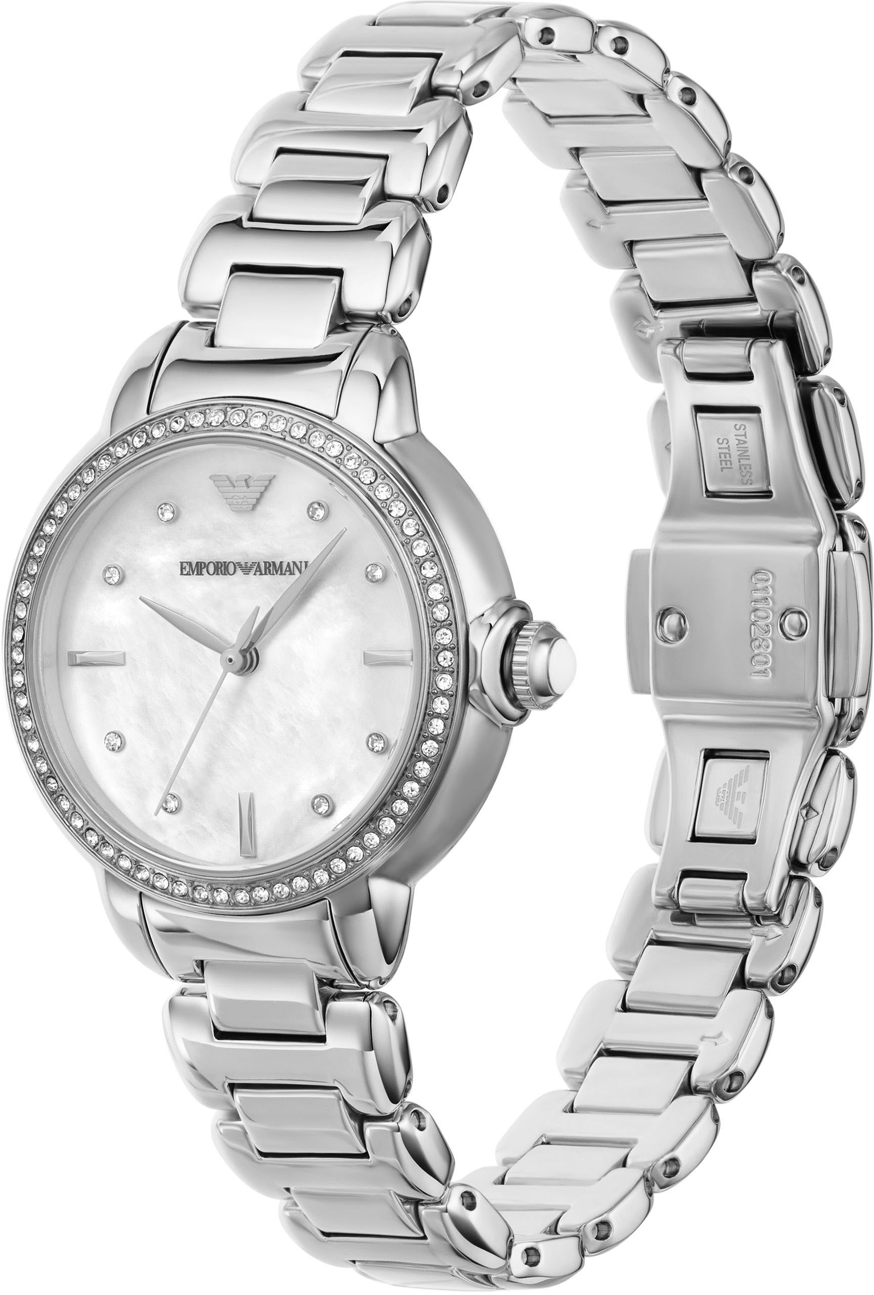 Emporio Armani Quarzuhr, Armbanduhr, Damenuhr, analog, Edelstahlarmband