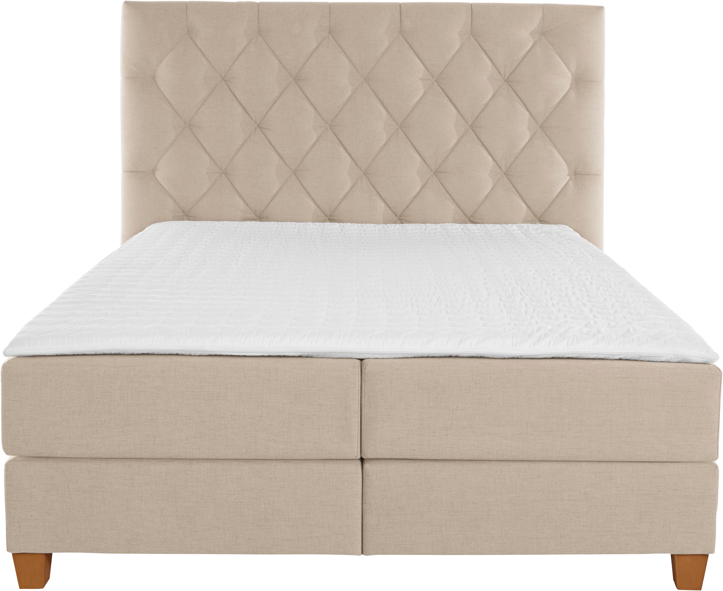 Boxspringbett HOME AFFAIRE "Harmones hoch", beige, B:183cm L:210cm, Struktur (100% Polyester), Komplettbetten, Boxspringbett, in 3 Breiten, Härtegrad auch im Mix mit je 1 Matratze in H2 und H3 6