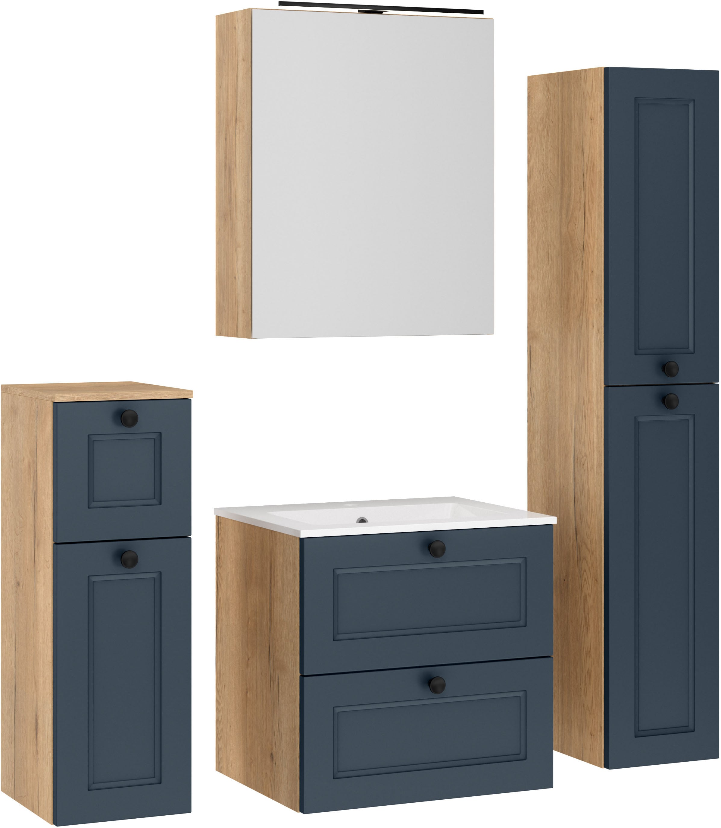 nobilia "Cascada" Set, mit Waschbecken, inkl. Spiegelschrank mit Beleuchtung, 4 Stk. tlg.