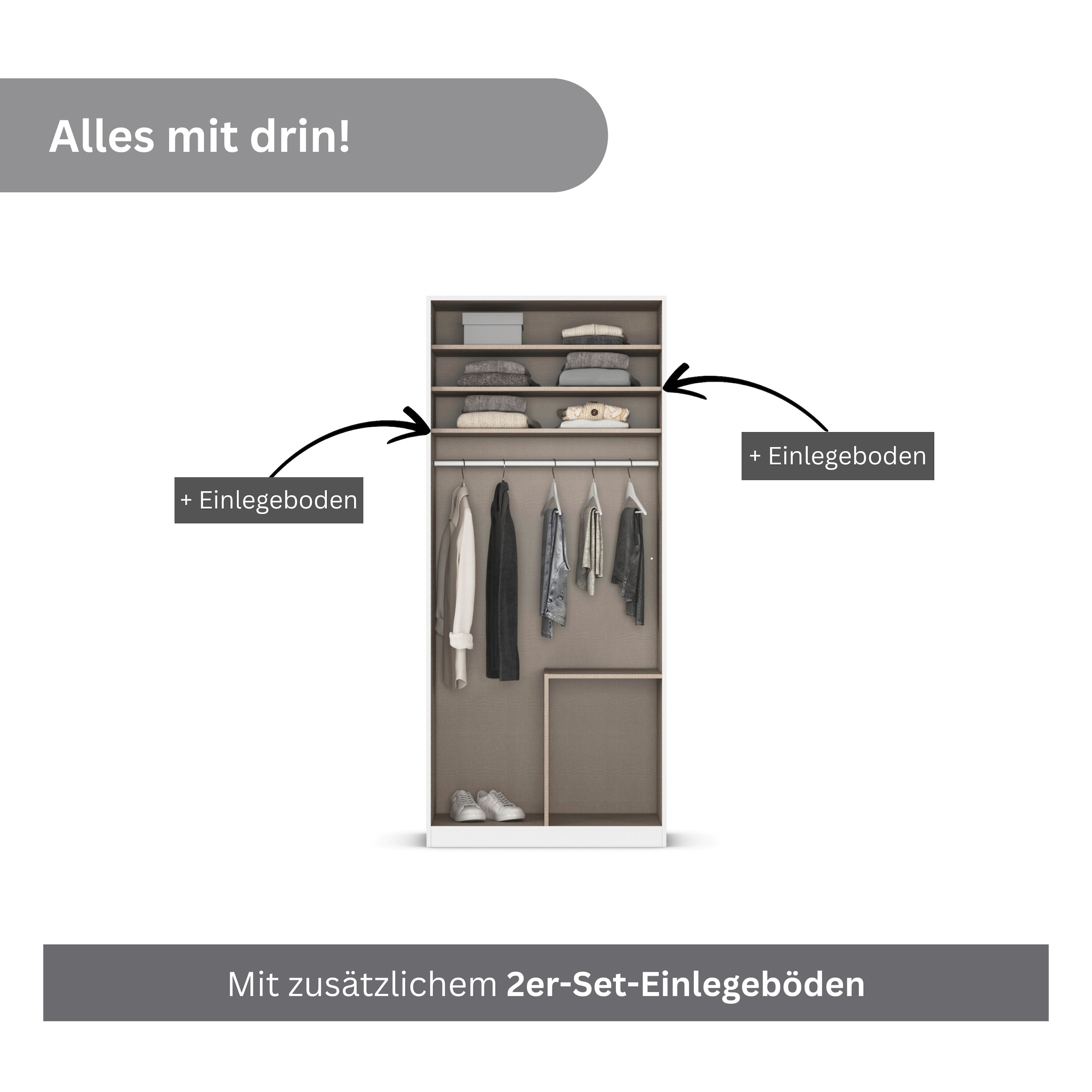 rauch Drehtürenschrank »Kleiderschrank Schrank Garderobe AGORDO mit Dekor- oder Hochglanzfront«, (in zwei Griff-Farben mit Dekor- oder Hochglanzfront), mit Außenschubkästen, in 6 Breiten und 2 Höhen MADE IN GERMANY
