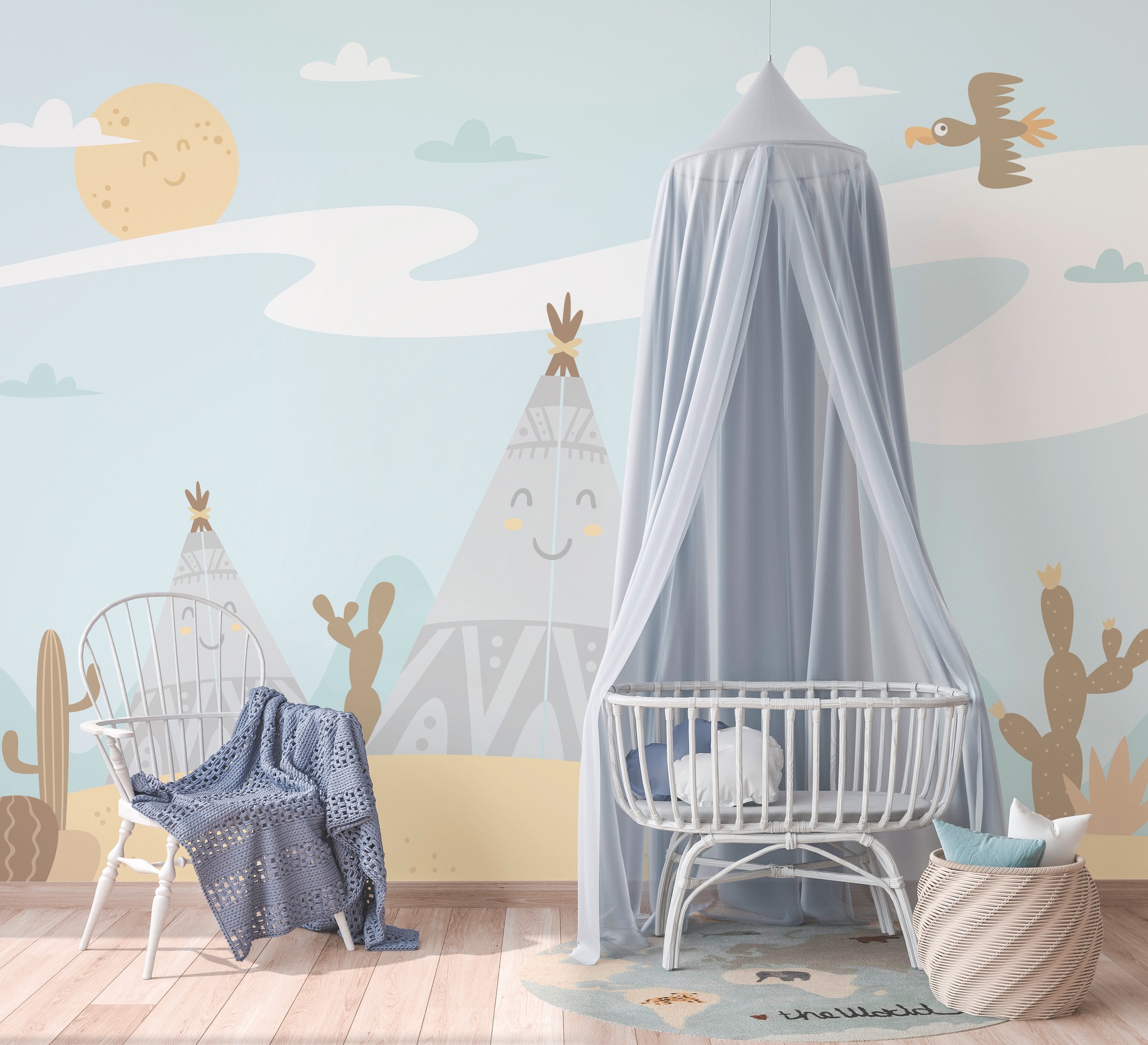 A.S. Création Vliestapete "Kinderzimmer Tapete Wüste Hellblau Beige" matt strukturiert