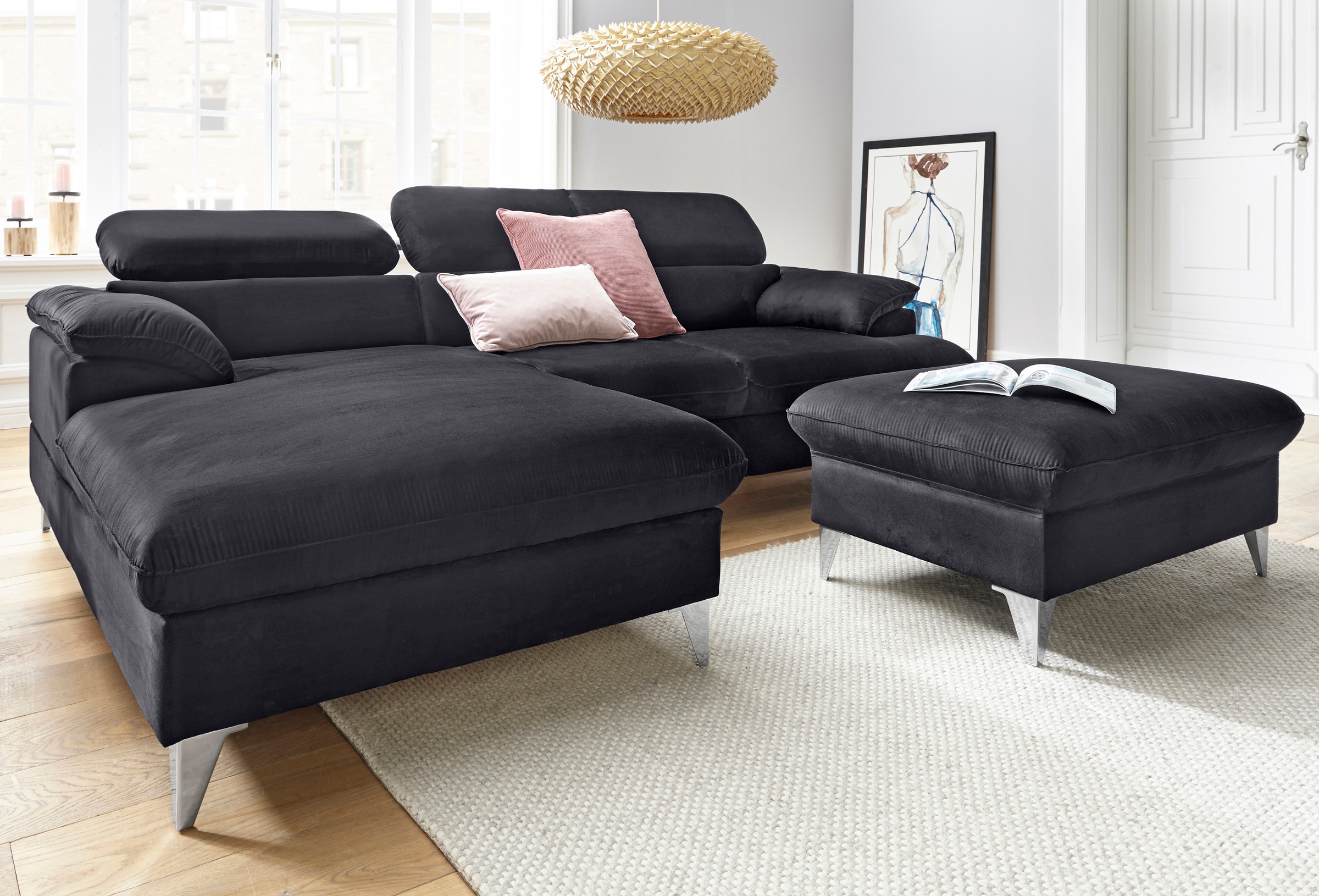 COTTA Polstergarnitur »Caluso«, (2 tlg.), Set: bestehend aus Ecksofa, Hocker, Ecksofa inkl. Kopfteilverstellung