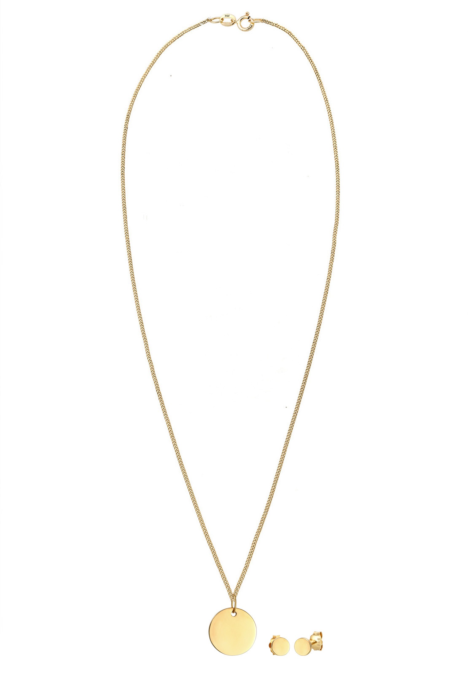 Elli Premium Schmuckset »Kreis Geo Halskette Ohrstecker Basic 585 Gelbgold«