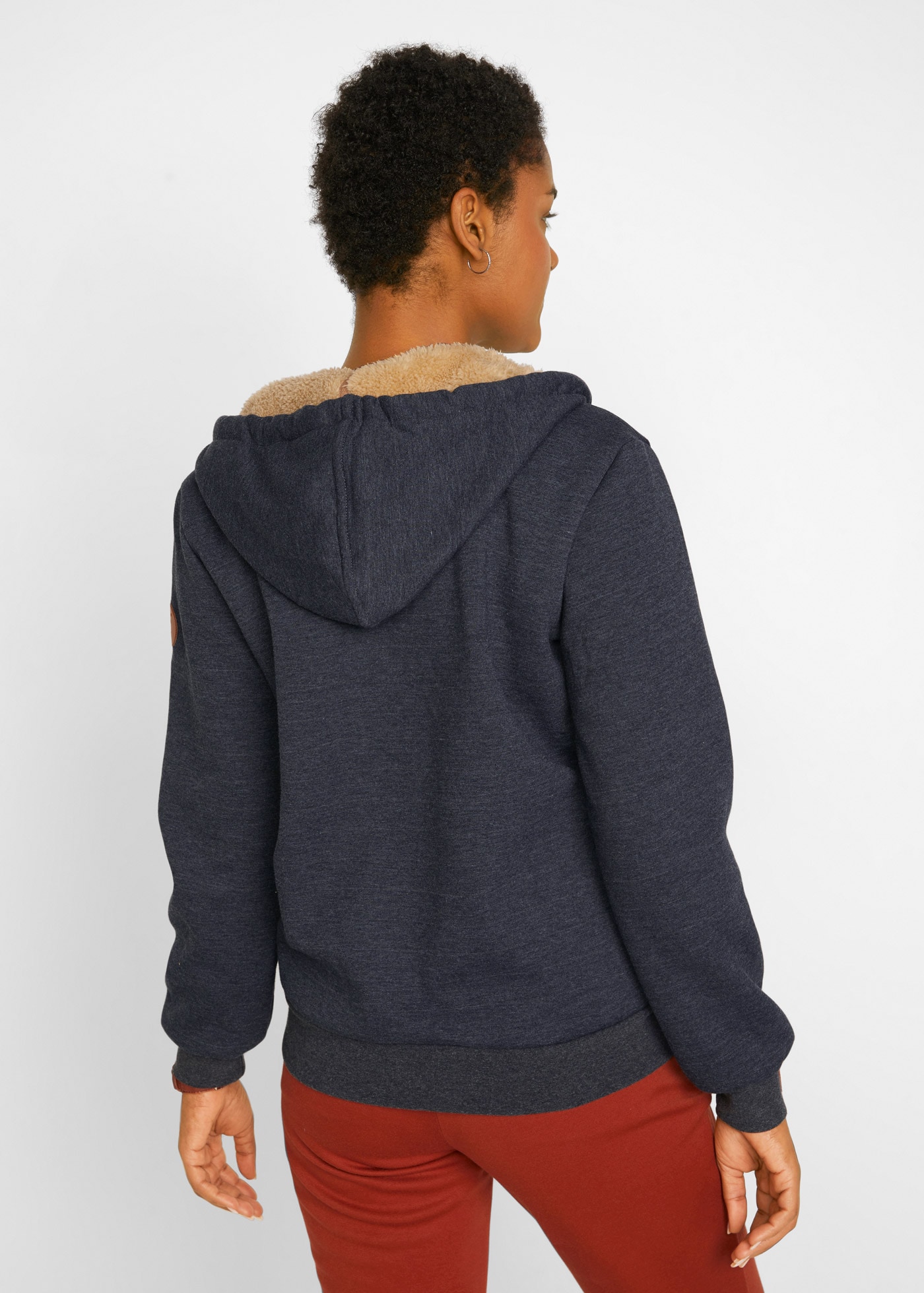 bonprix Kapuzensweatjacke mit Kapuze, mit Teddyfutter, mit Reißverschluss, lockere Passform