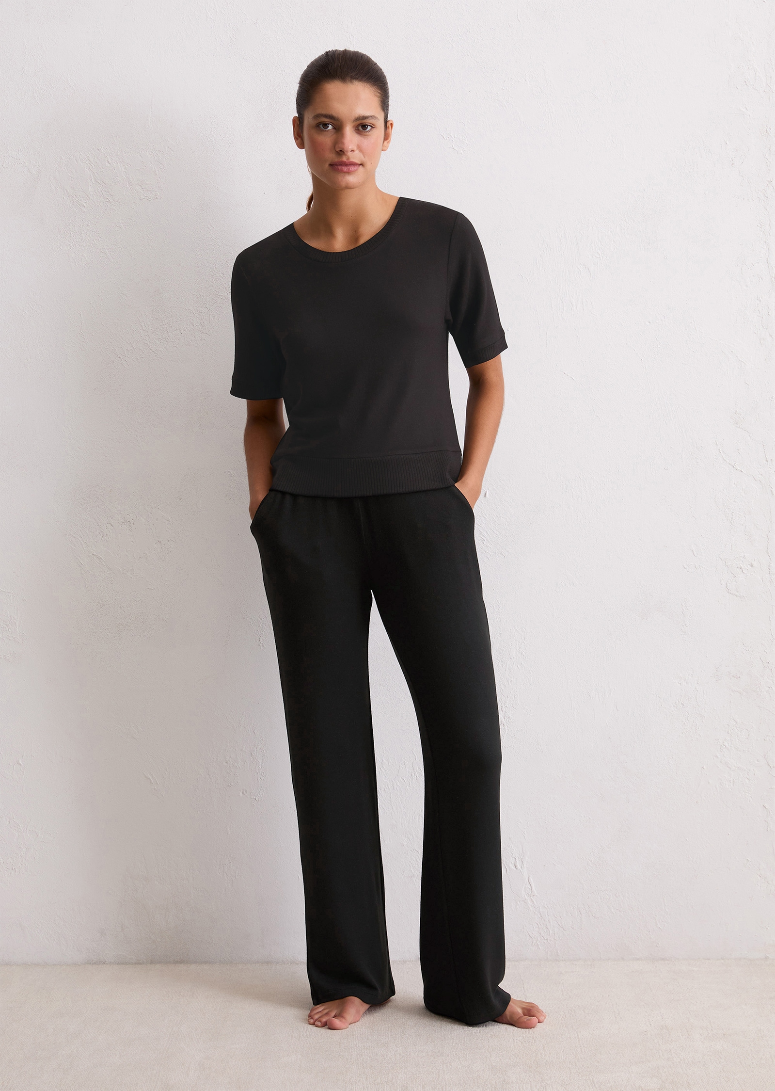 Marc OPolo Kurzarmshirt gerippte Abschlüsse, Rundhals, Halbarm, weich, Moda günstig online kaufen