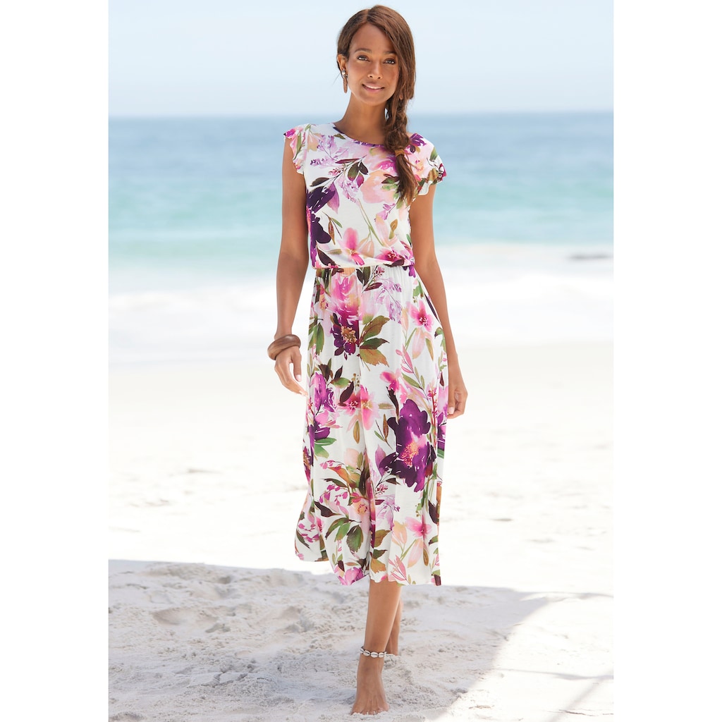 Beachtime Midikleid, mit Blumendruck und Gummizug, Sommerkleid, Strandkleid