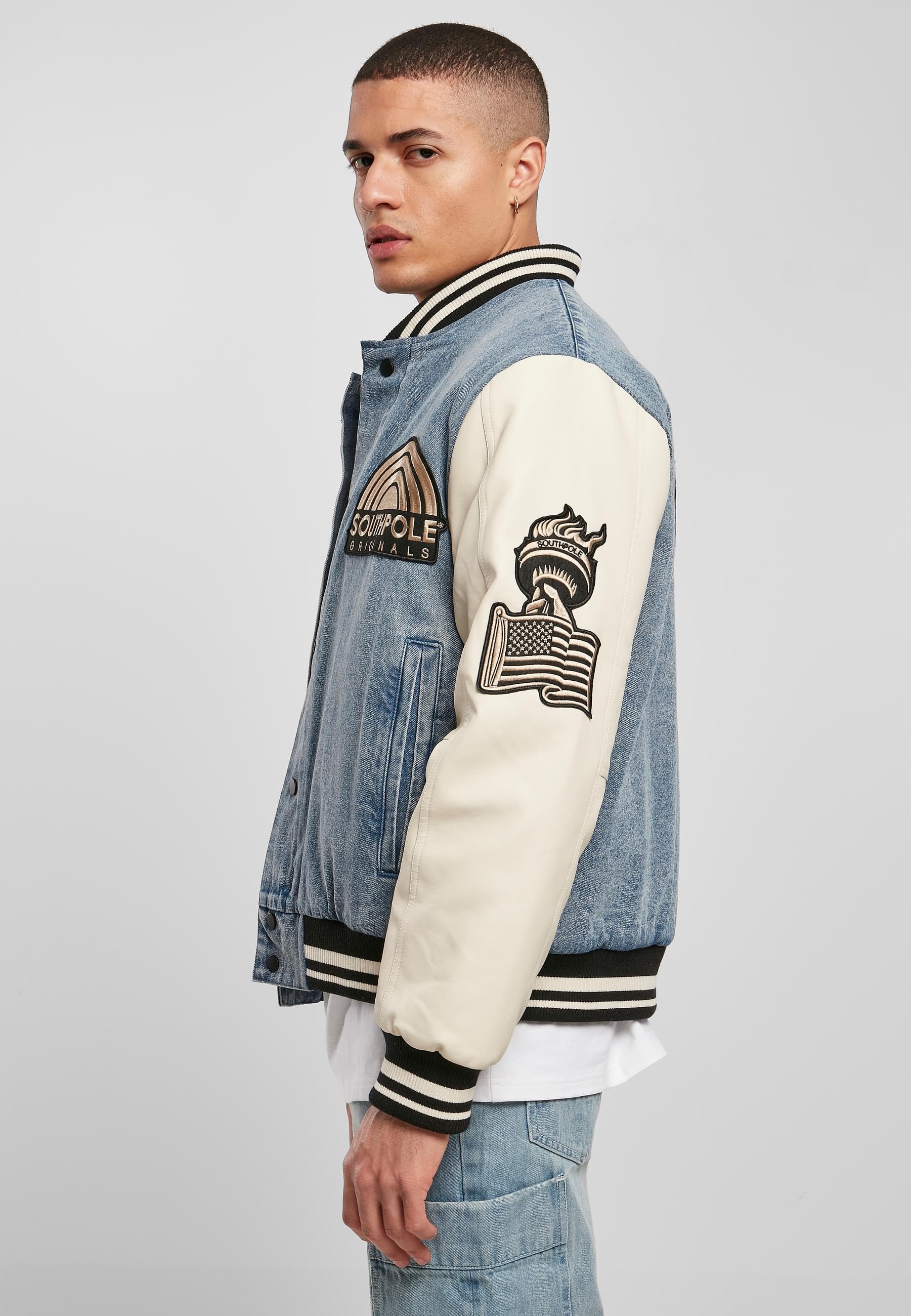 Southpole Collegejacke »Southpole Herren Southpole Denim College Jacket«, (1 St.), ohne Kapuze