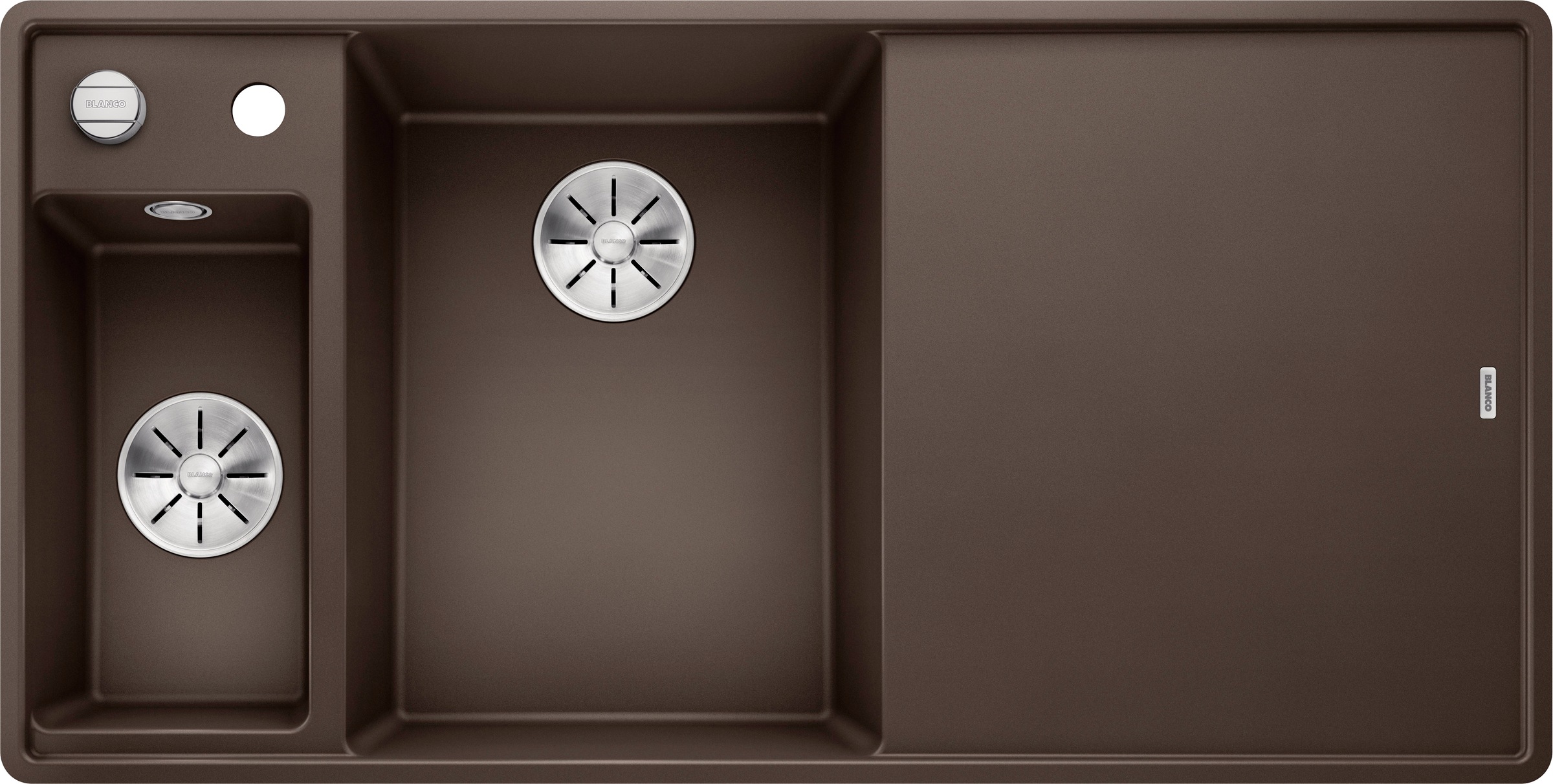Granitspüle BLANCO, B:50cm H:19cm T:99cmcafe, Verbundwerkstoff, Küchenspülen, "AXIA III 6 S-F", inklusive Esche-Compound-Brückenschneidebrett und