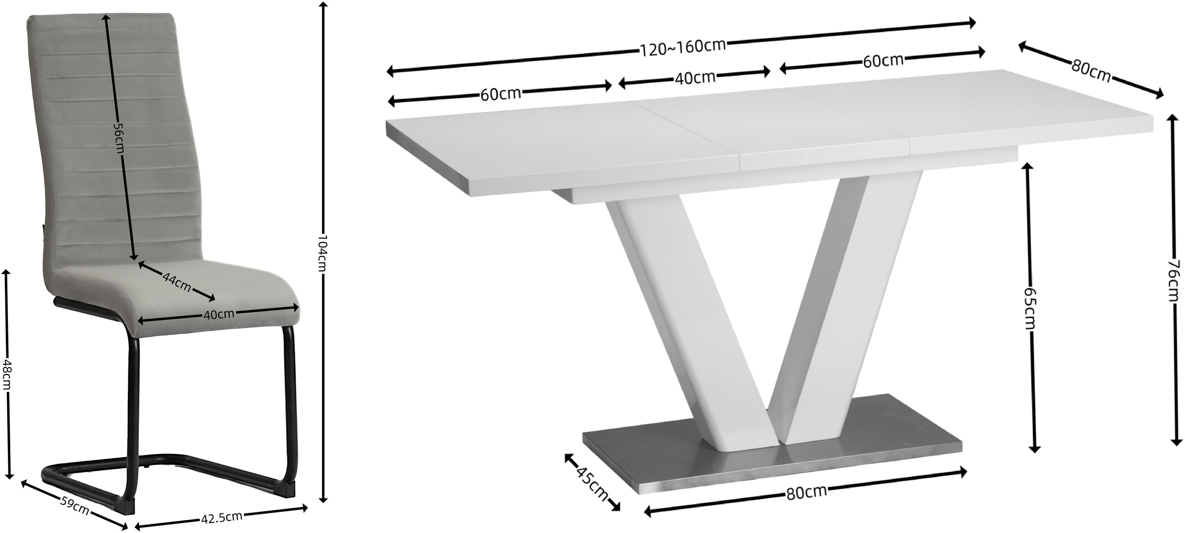 Home affaire Essgruppe »Elbach Ausziehtisch«, (Set, 5 tlg.), ausziehbar 120-160 cm, Hochglanz, Tischgruppe Freischwinger