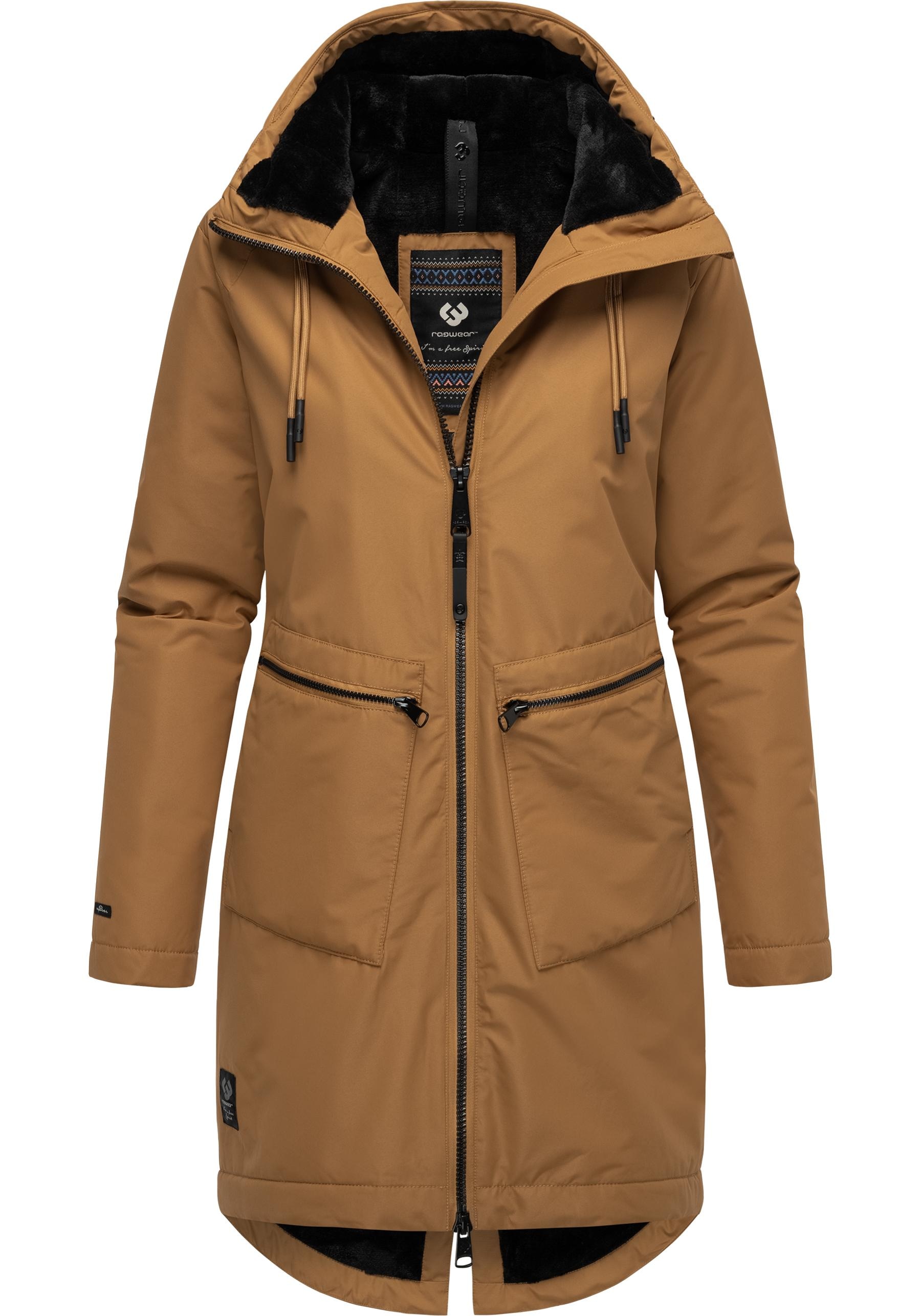 Ragwear Kurzmantel »Holstic«, Wasserdichter Damen Wintermantel mit Kunstfell am Kragen