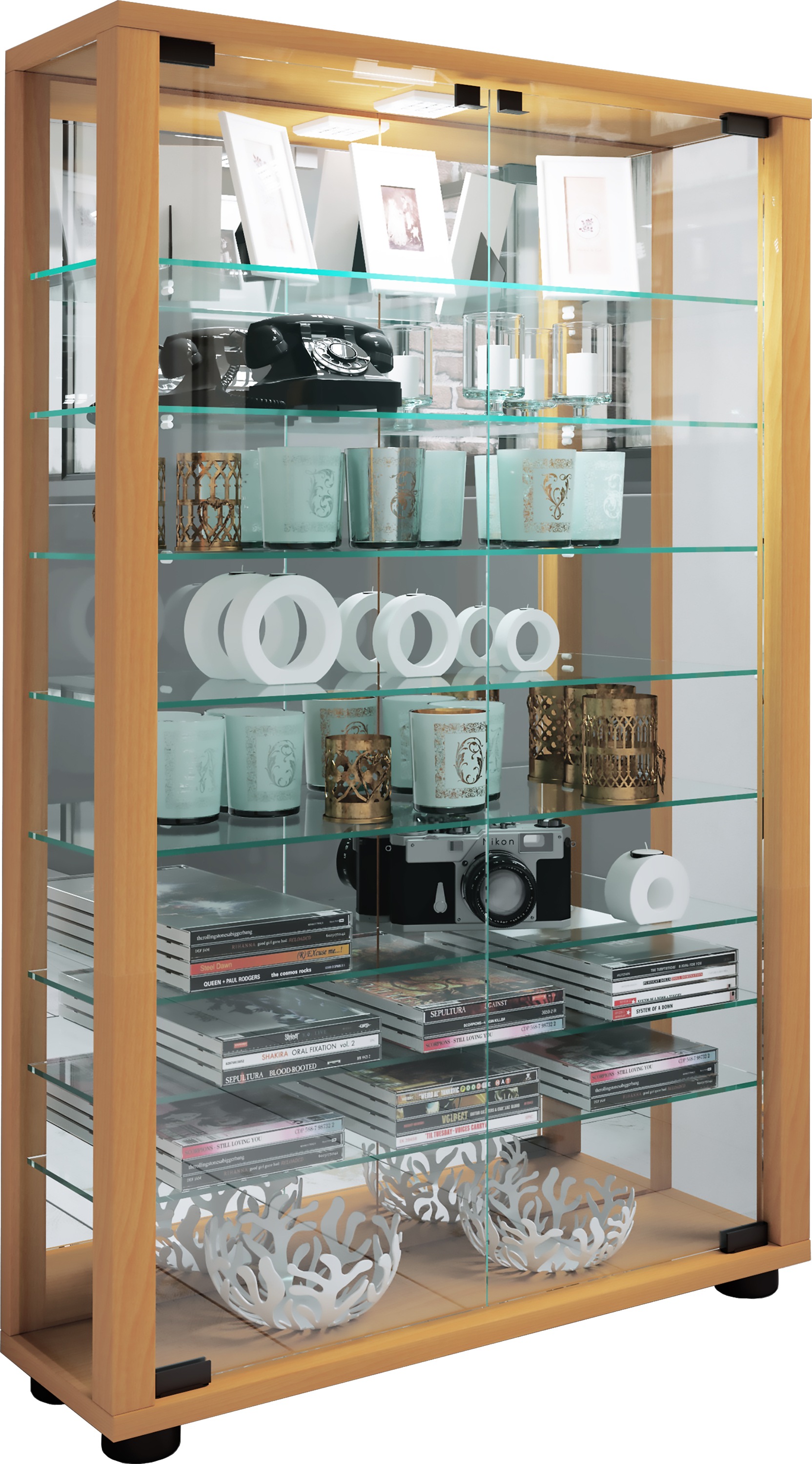 Vitrine VCM, B:59cm H:91cm T:18cm, braun, Obermaterial: 100% Holz Wood., Wohnzimmer, Schränke, "VCM Glasvitrine stehend Vitrine Glas mit