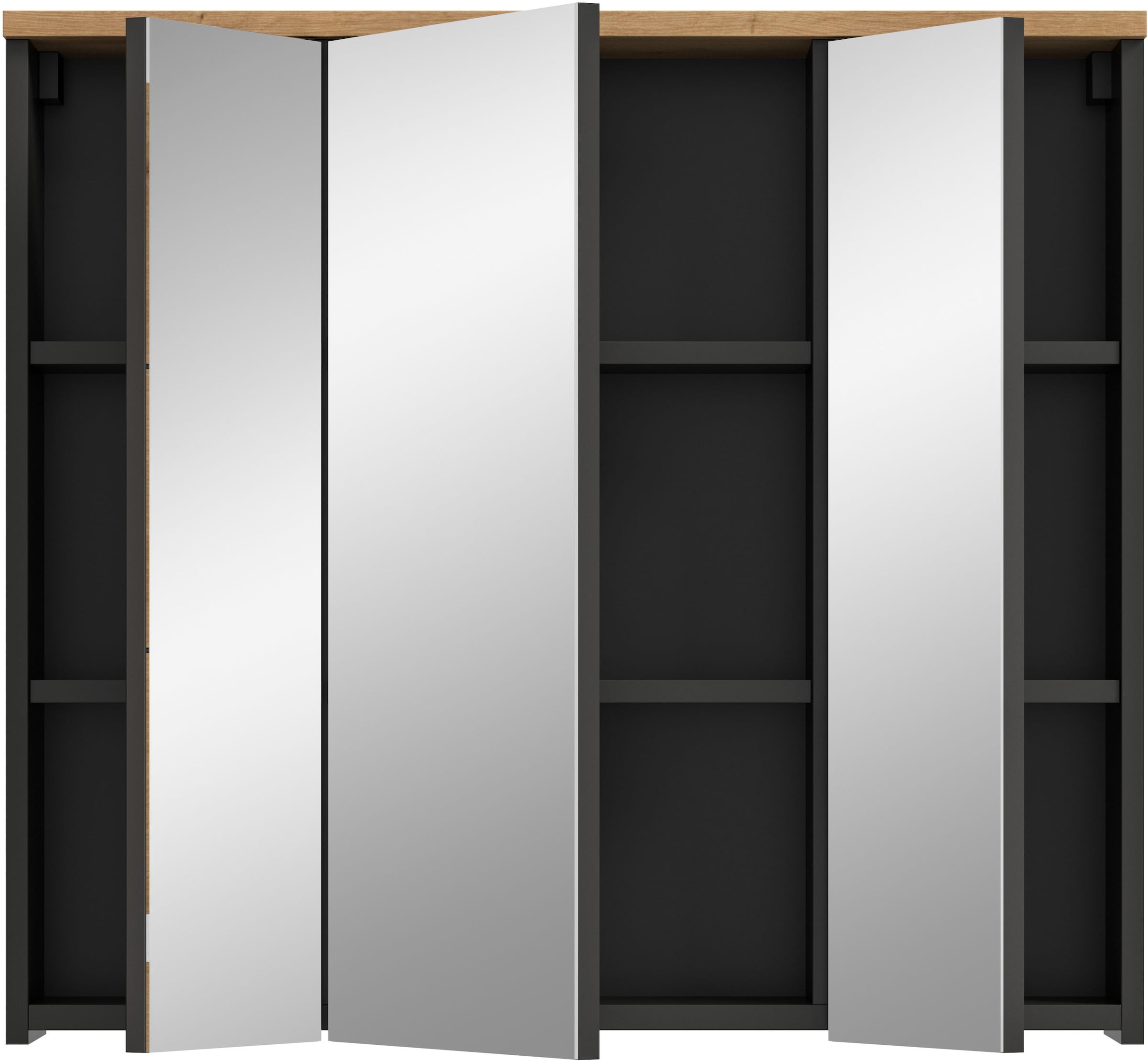 INOSIGN Spiegelschrank »REHAT, Breite 80 cm, 3 Spiegeltüren, 6 Einlegeböden«, Türanschlag der mittleren Tür wechselbar, Grifflose Spiegelfront