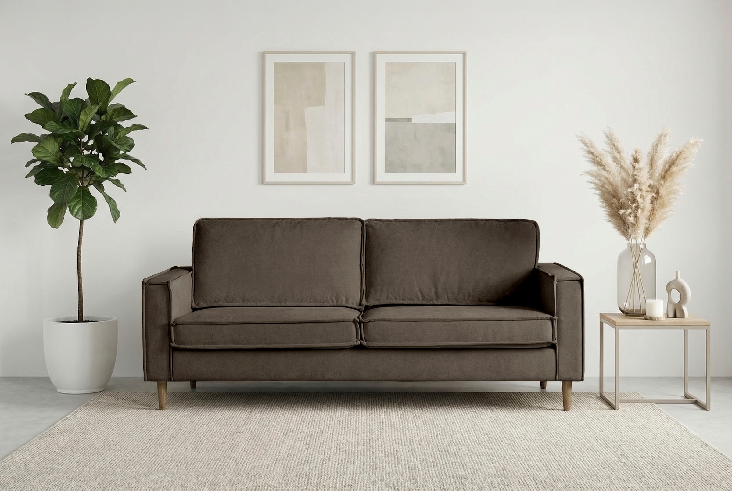 Home affaire 3-Sitzer »Pinto Skandi,Maxi-Ausführung, 236 cm, Chenille, Struktur« mit Keder, Massivholzfüße Eiche geräuchert, Wellenunterfederung