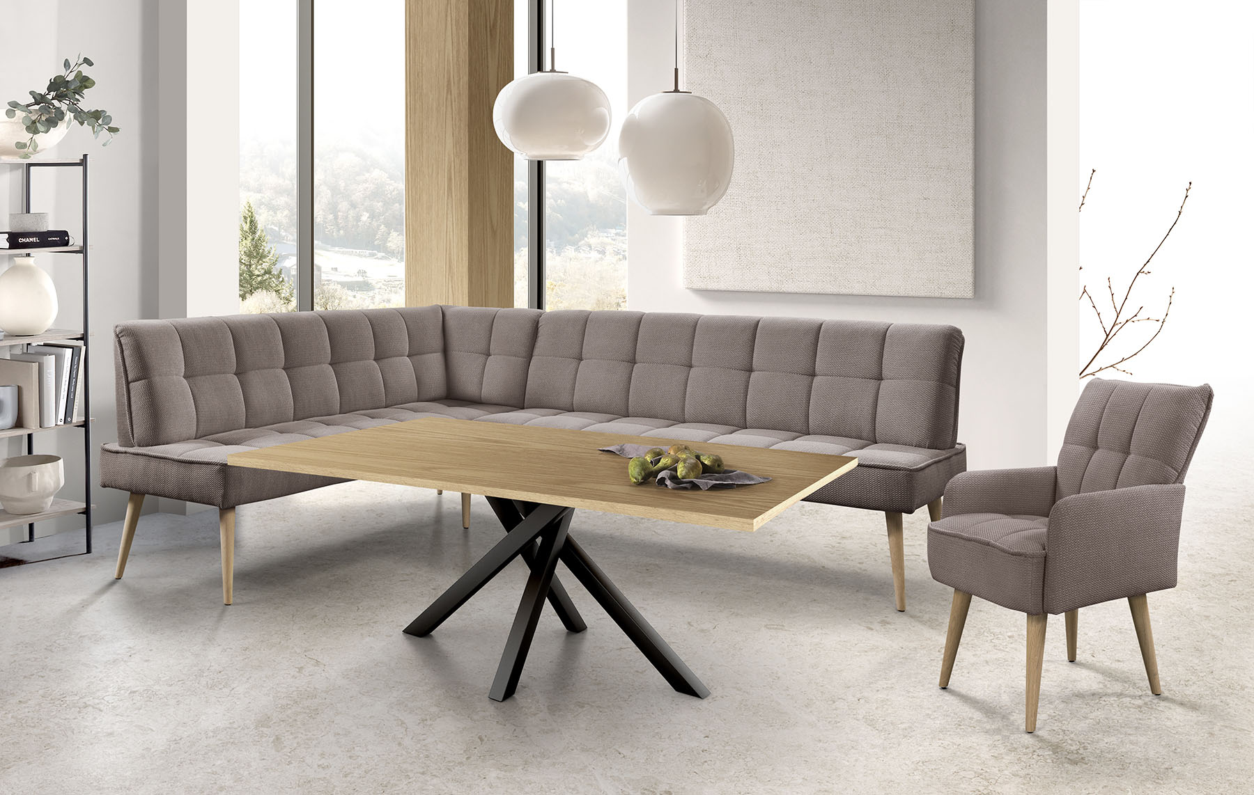 exxpo - sofa fashion Eckbank "Latte" moderne Sitz- und Rückensteppung, bequem und elegant, hoher Holzfuß