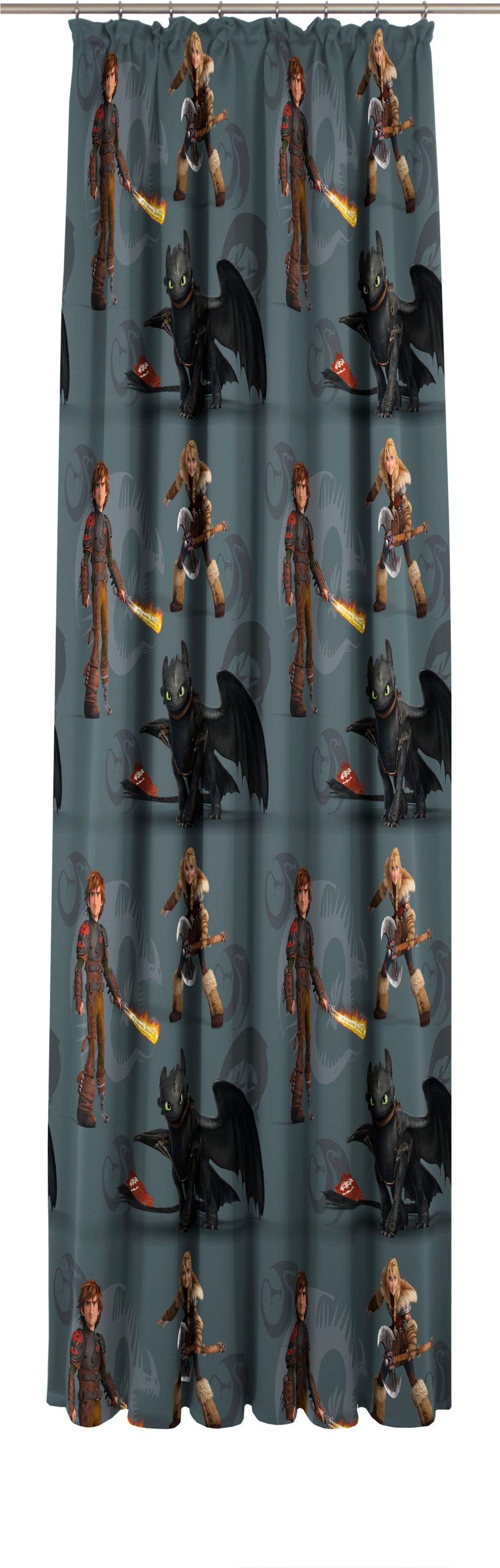 Vorhang WIRTH, B:142cm H:225cm, grau, Satin, Polyester, Kinderzimmer, Gardinen, "Dragons", Universal Pictures