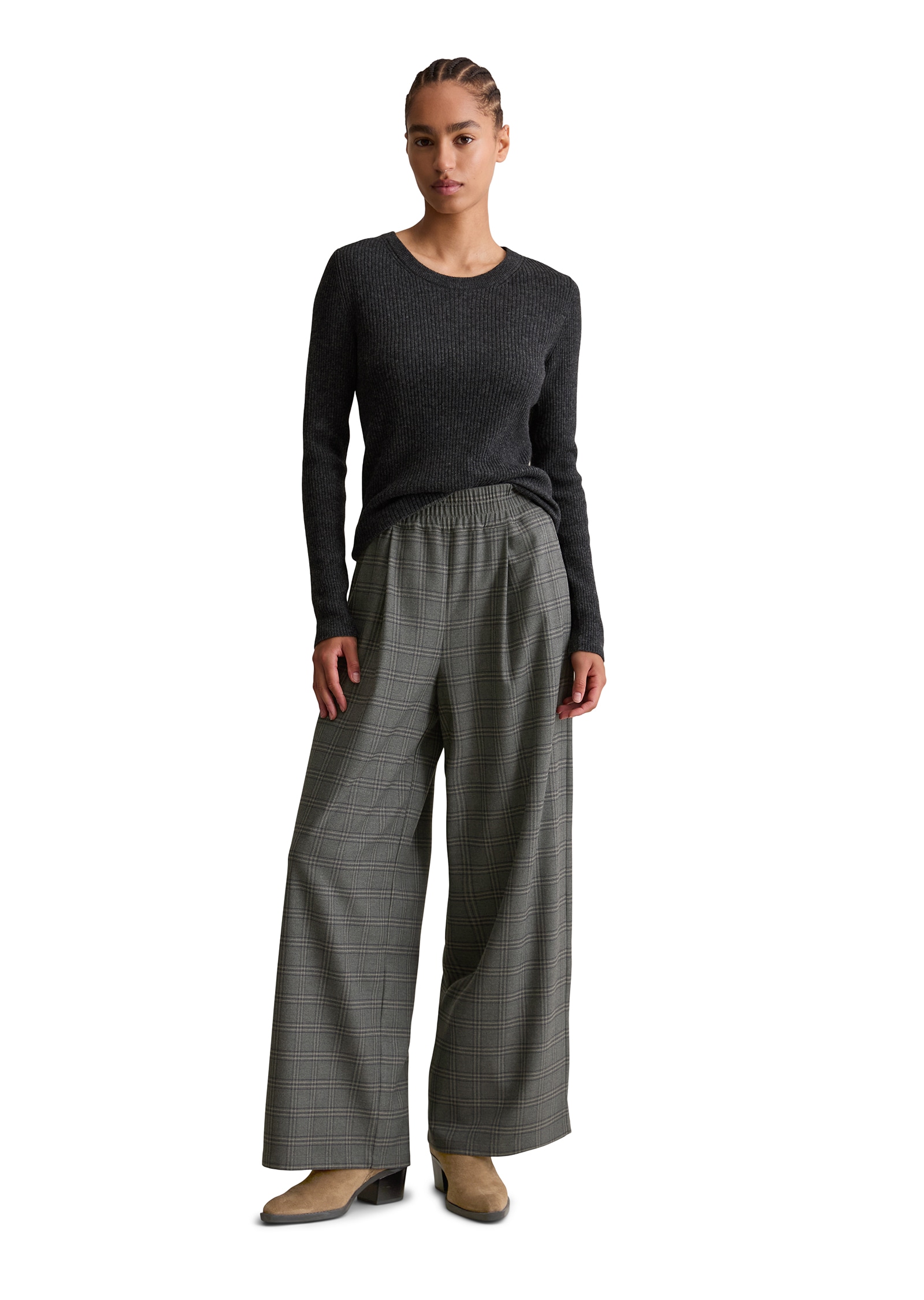 Marc O'Polo DENIM Rundhalspullover, Rippstrick aus softem Schurwolle-Mix, slim fit