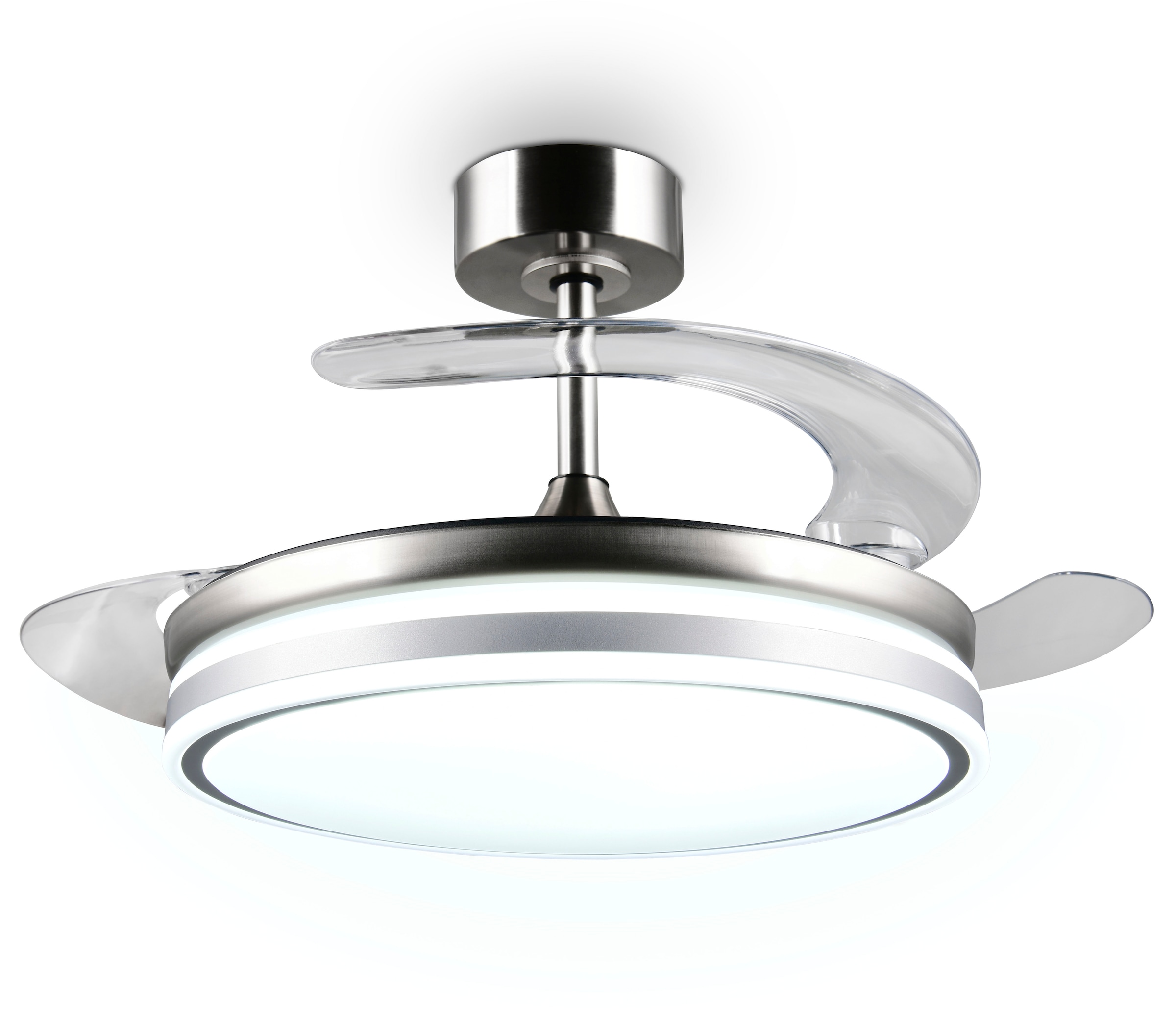 REALITY Leuchten LED Deckenleuchte »VOLDA mit Ventilator, Deckenventilator mit ausklappbaren Flügeln 30W« LED-Board 1 Stk. Farbwechsler | warmweiß - kaltweiß Ø 49-106 cm (aufgeklappt), 6 Stufen, LED 30W CCT dimmbar Timer Fernb.